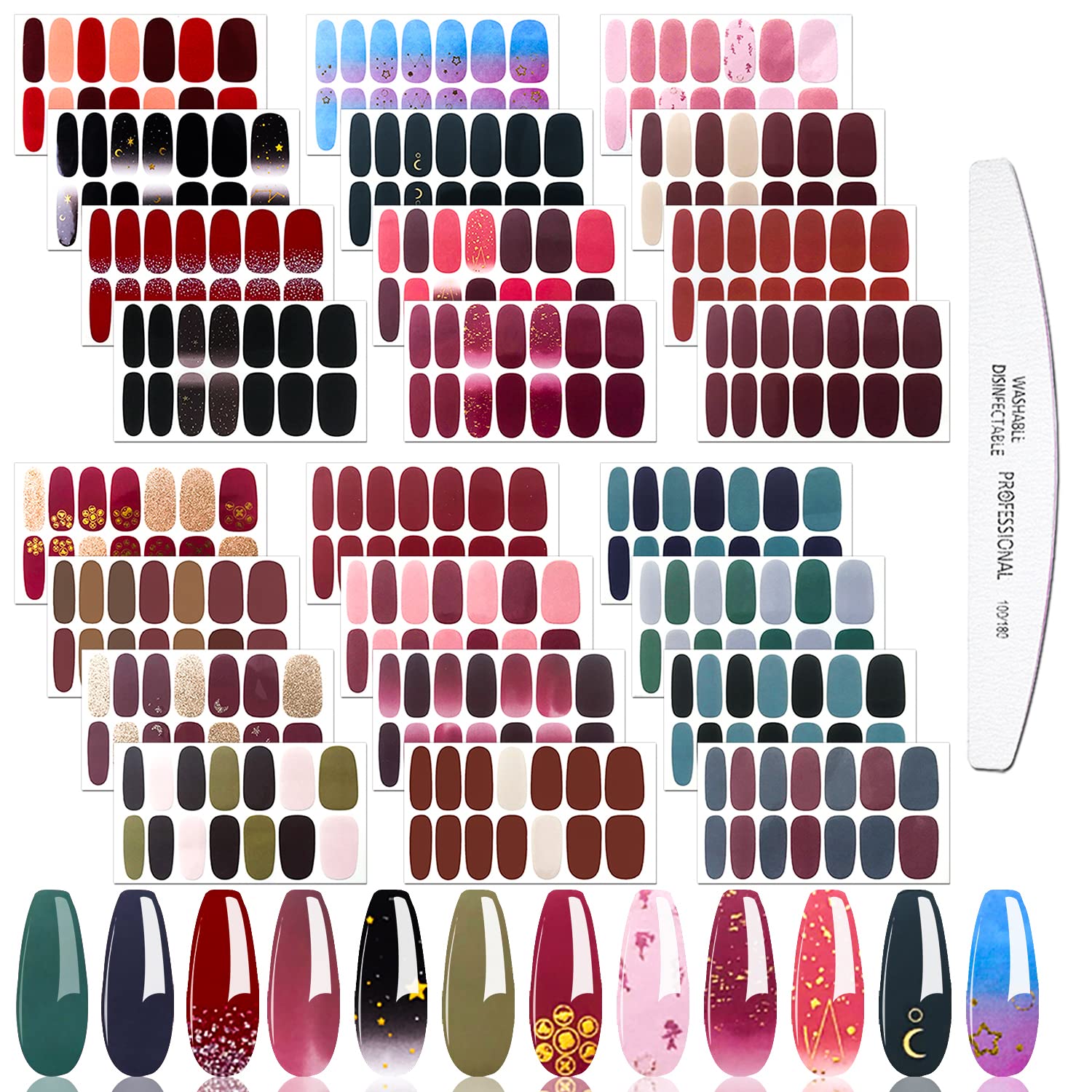JERCLITY 24 Sheets Self-Adhesive Nail Polish Strips - Waterproof Press On Nail Wraps for Women, DIY Nail Art Stickers with Nail File | Salon-Quality Manicure Kit for Home, Travel & Special Occasions | Perfect for Weddings, Parties, Date Nights, Bridal Showers & Everyday Wear | Great Gift for Beauty Lovers | Use for DIY Nail Art, Home Spa Days, Girls' Night Out, Vacation Manicures & Quick Touch-Ups