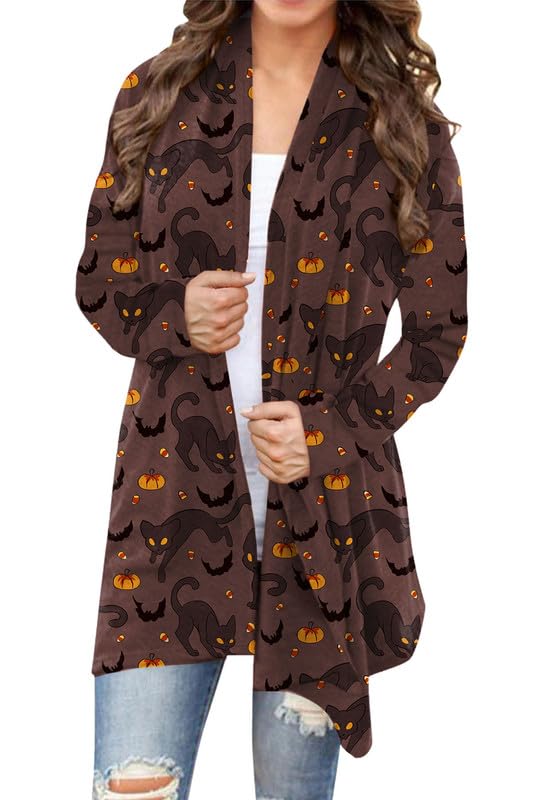 Women's Halloween Long Sleeve Open Front Cardigan for G and PL - Cozy Fall Layering Piece for Parties, Costumes & Casual Wear