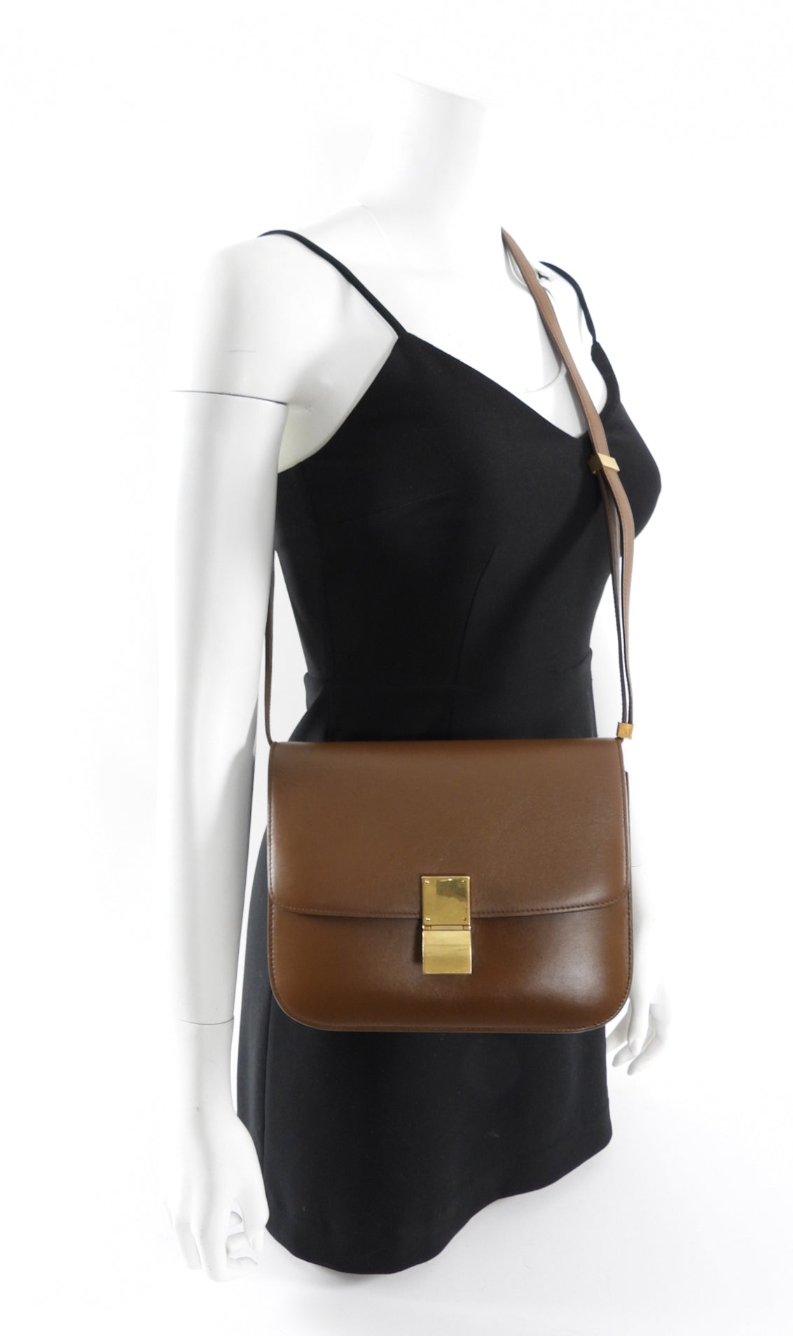 Celine Medium Box Bag in Brown Genuine Leather - Stylish Crossbody Handbag for Women, Perfect for Work, Travel & Everyday Use