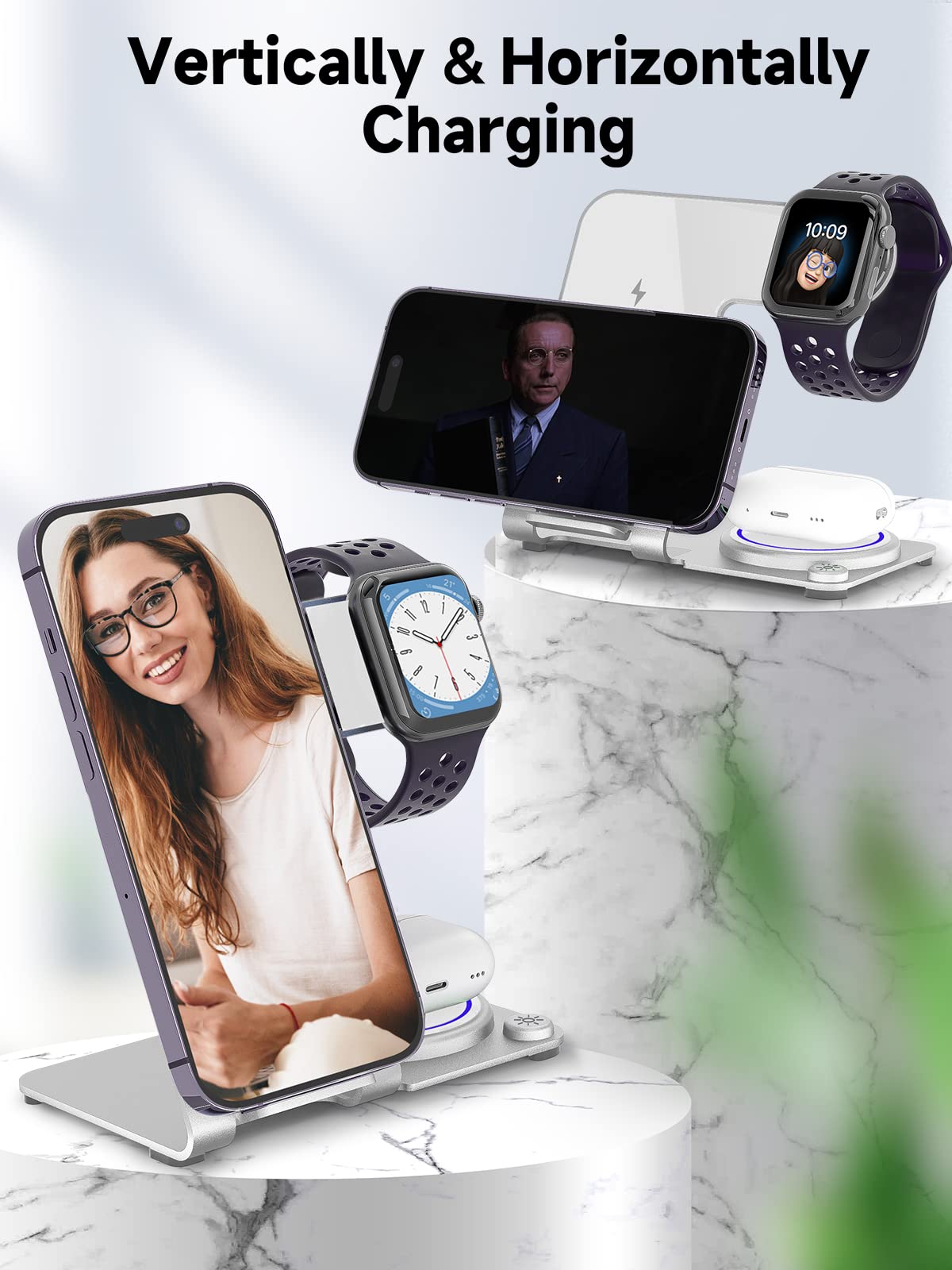 3-in-1 Wireless Charging Stand - 18W Fast Charger for iPhone 14/13/12/11/Pro/Max/XS/XR/X/8, Apple Watch Series 8/7/6/5/4/3/2/SE & AirPods Pro/3/2/1 - Perfect for Bedside, Office & Travel Charging