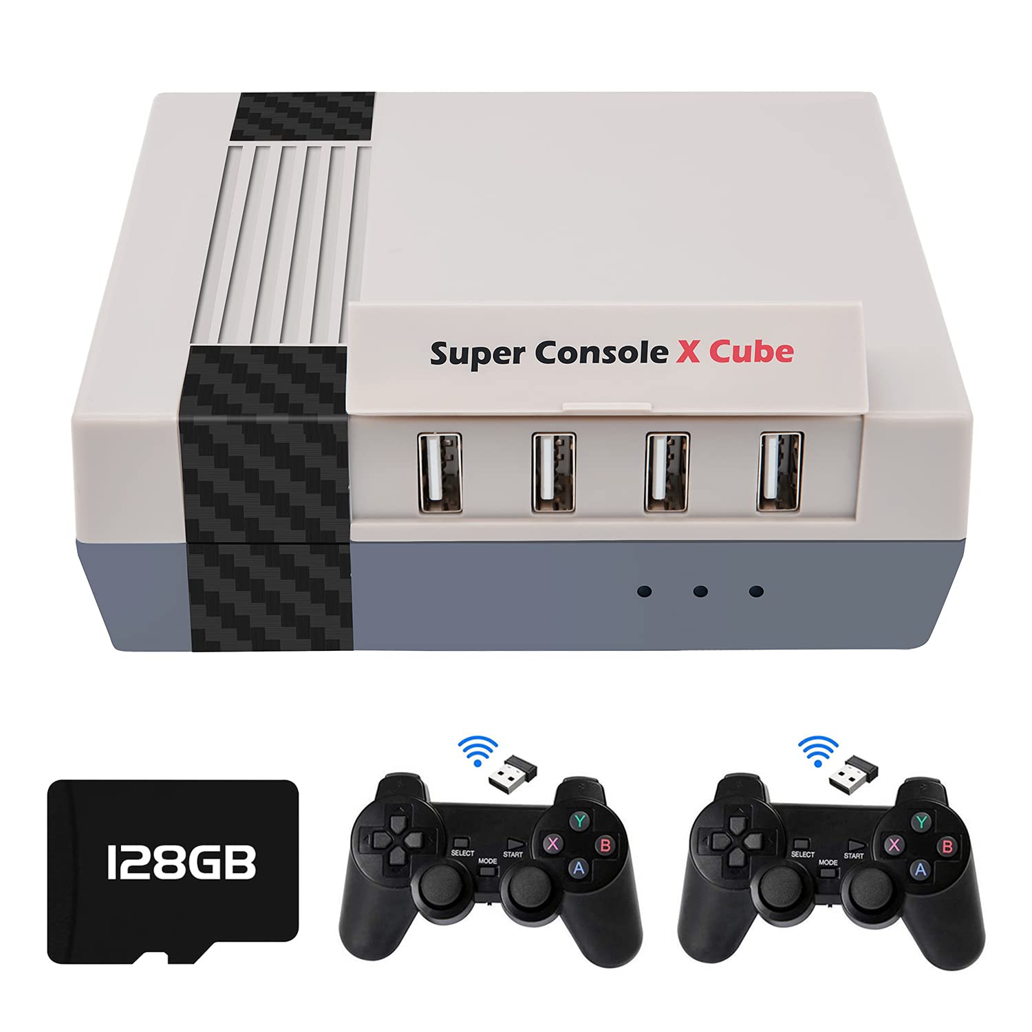 Super Console X Cube - 41,000+ Classic Mini Games, 4K HD Output, 4 USB Ports, 5-Player Support with LAN/WiFi - Includes 2 Gamepads (128GB) - Perfect for Family Game Nights & Retro Gaming Enthusiasts
