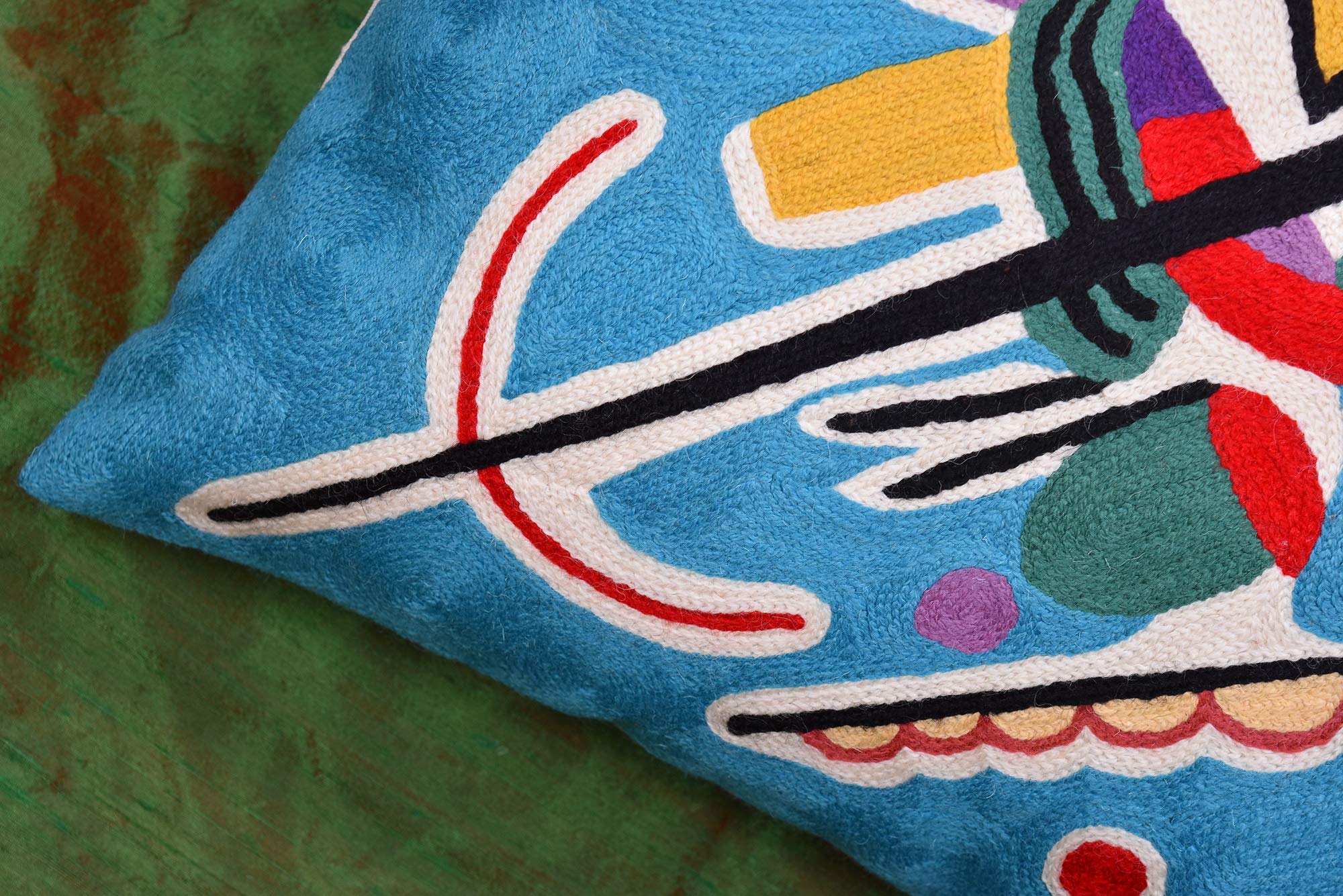 Kandinsky Modern Abstract Blue Painting Pillow Cover 18x18 - Handmade Wool Throw Pillow for Sofa, Bed, Chair | Mid Century Contemporary Accent Cushion for Living Room, Bedroom Decor