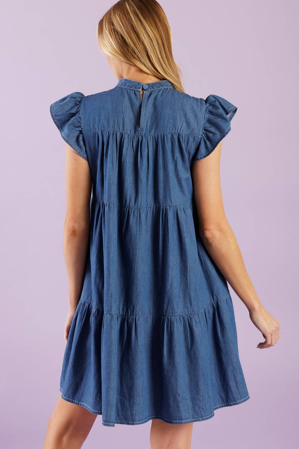 Match My Energy Woven Chambray Mini Dress - Stylish Casual Summer Outfit for Beach, Brunch & Date Nights