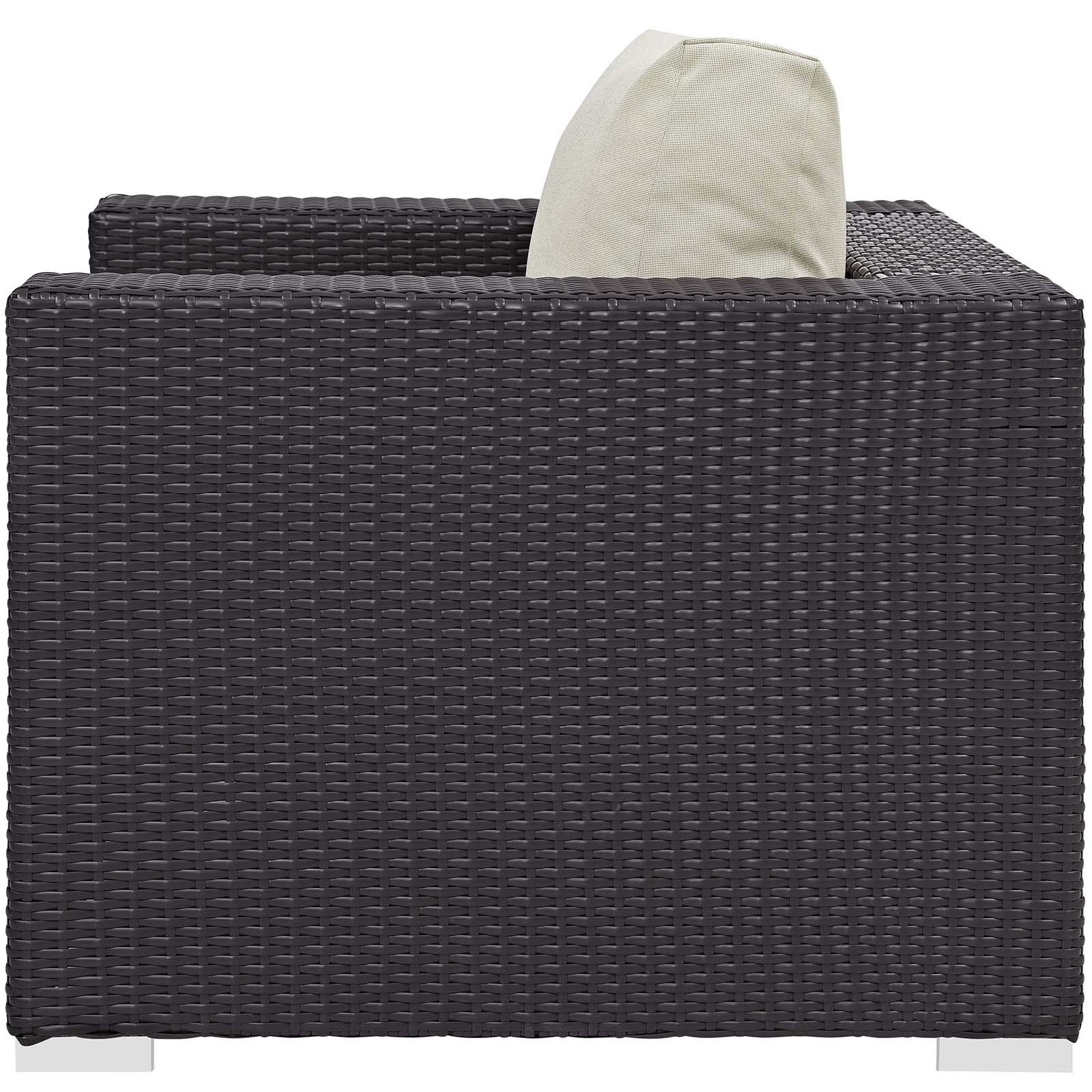 Modern Outdoor Patio Set - Wicker Sofa, Chair & Fire Pit Table for Garden Relaxation