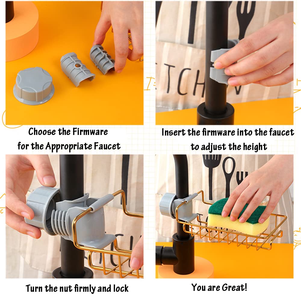 Stainless Steel Faucet Sponge Holder - Over Sink Organizer Rack with Drain Tray - Space Saving Kitchen Sink Caddy for Sponges & Brushes (Blue) - Perfect for Small Kitchens & RVs
