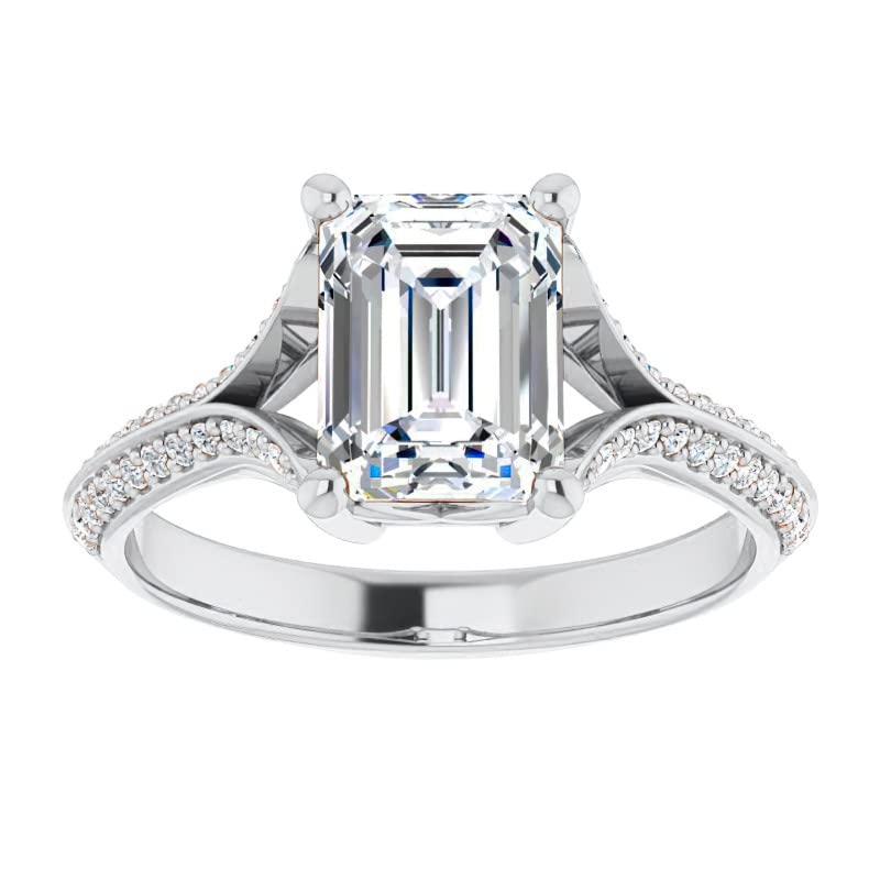 1.00 Carat Emerald Cut Moissanite Engagement Ring for Women, Wedding Band, Diamond Alternative Bridal Ring in Sterling Silver - Split Shank Knife Edge Design, Anniversary Promise Gift for Her - Perfect for Proposals, Weddings & Special Occasions