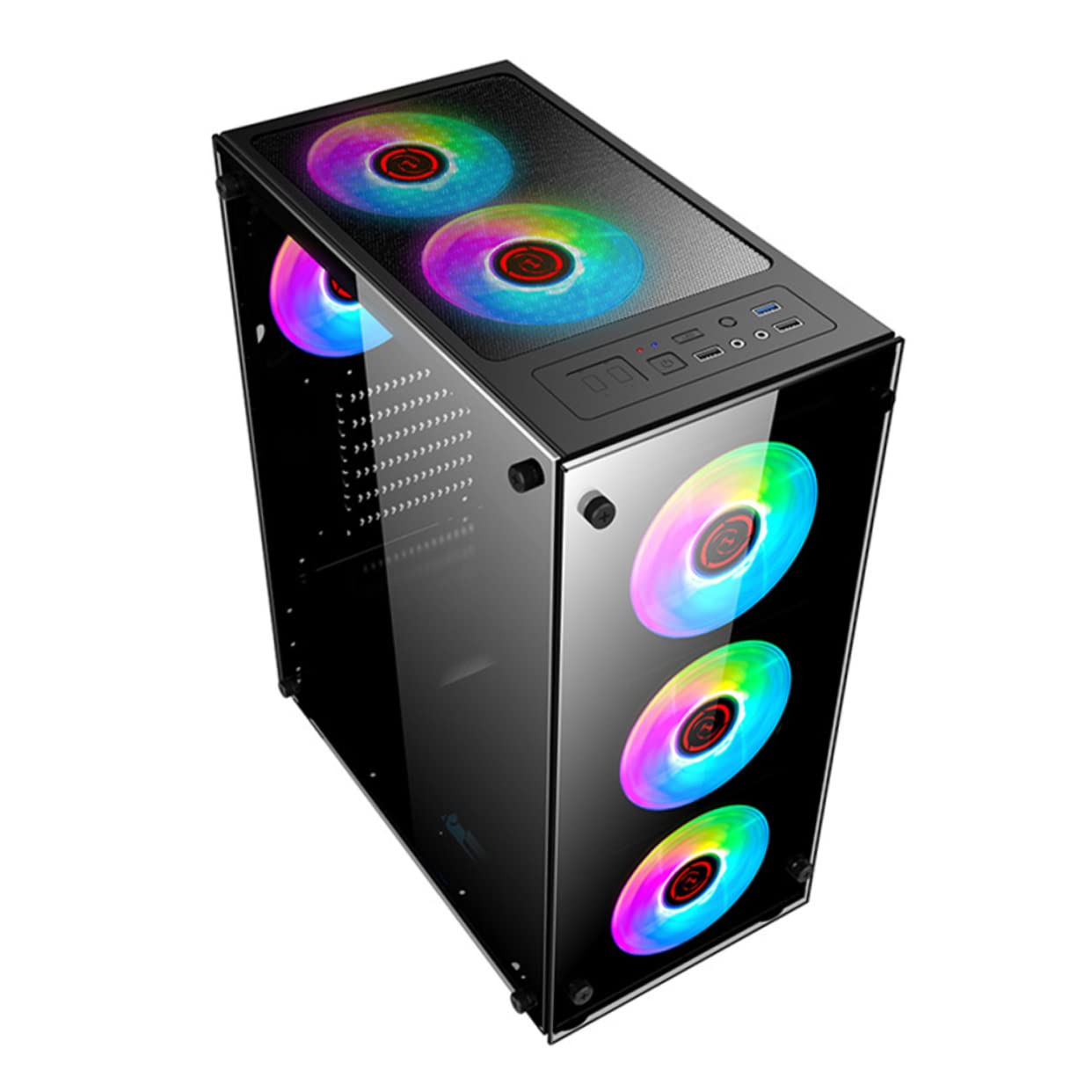 Double Sided Computer Case - Mobestech Tempered Glass PC Chassis for Home & Office Desktop Refit | Compact Design for Gaming & Workstation Setups
