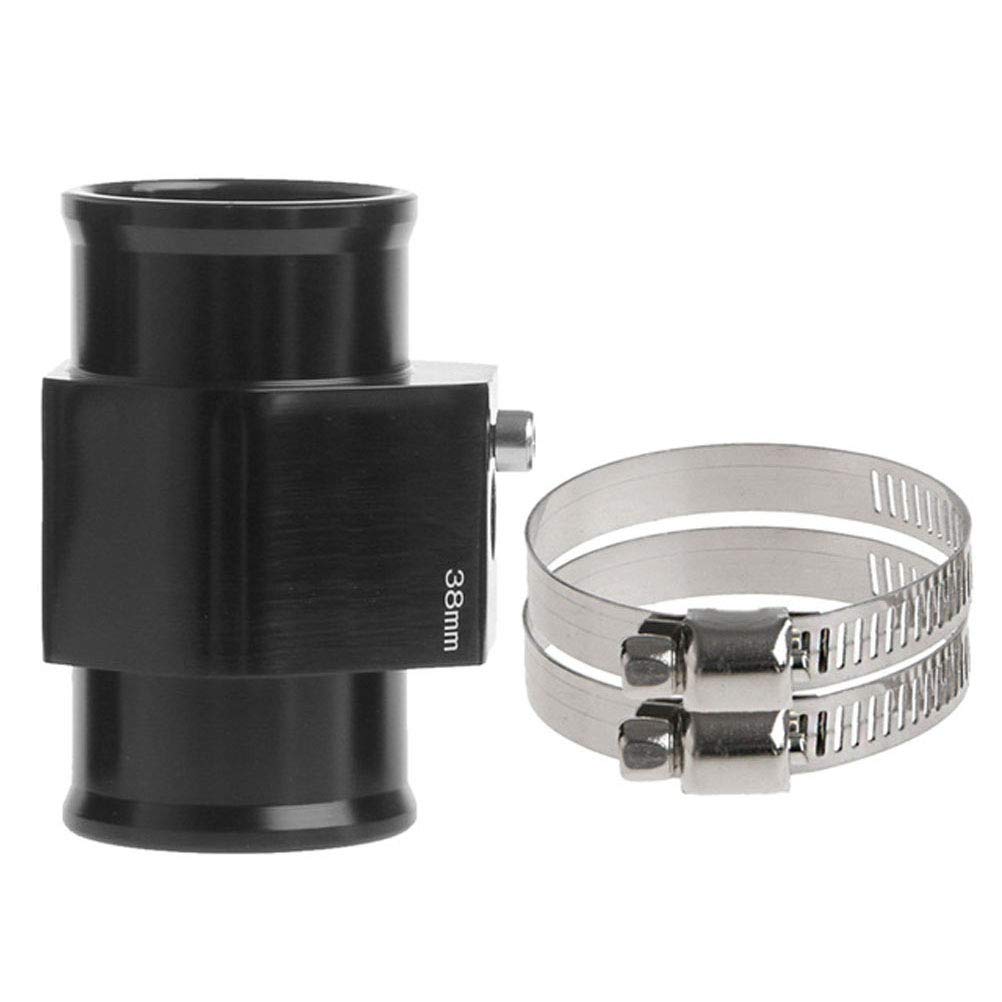 Black Aluminum Water Temperature Gauge - 38mm Radiator Sensor Adapter with Hose Clamps | Universal Fit for Car, Truck & Motorcycle Cooling Systems