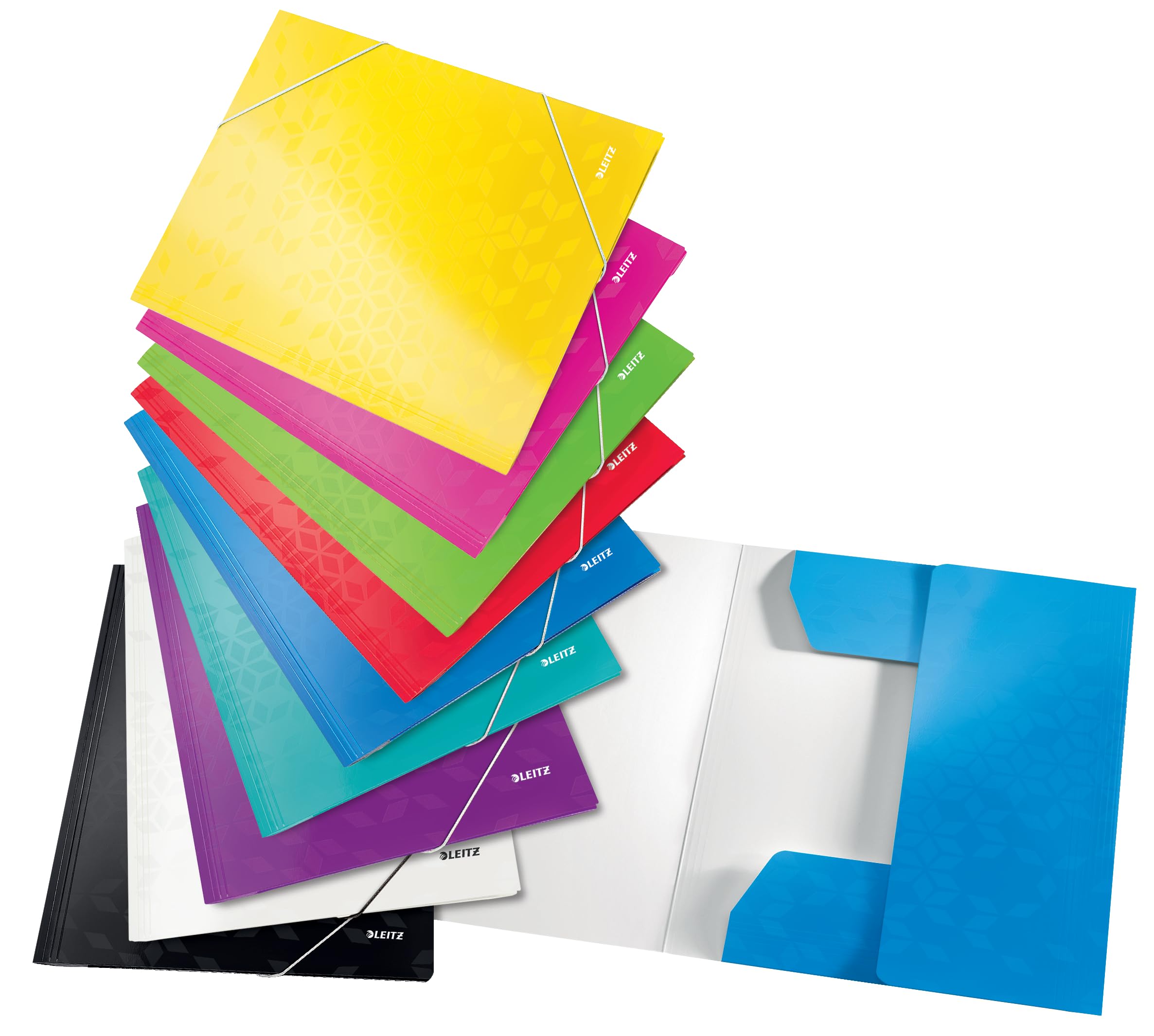 Leitz Wow A4 Polypropylene Document Folders with Elastic Band - Pink, Durable & Stylish for Office, School, and Home Organization