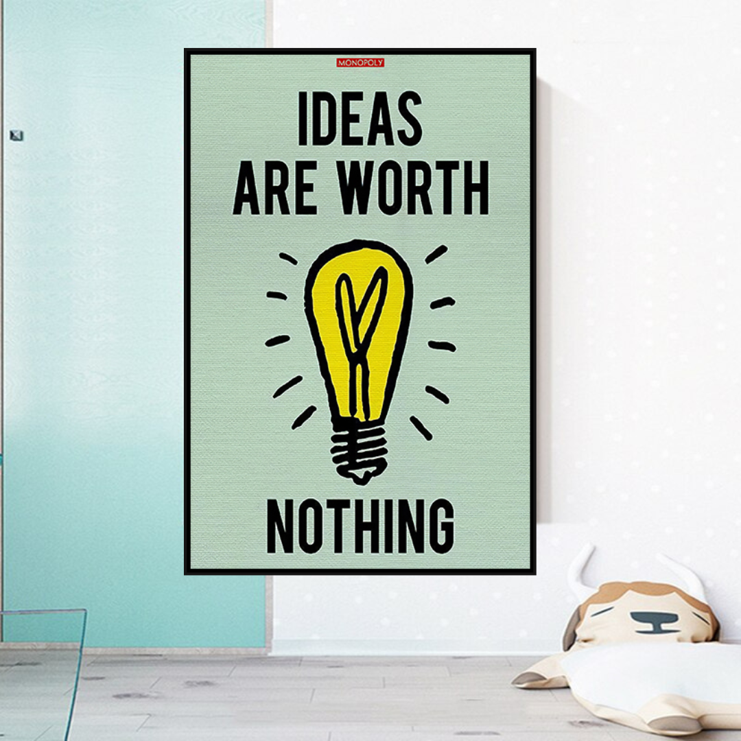 Alec Monopoly 'Ideas Are Worth Nothing' Playing Card Canvas Wall Art - Perfect for Game Rooms, Man Caves & Modern Home Decor