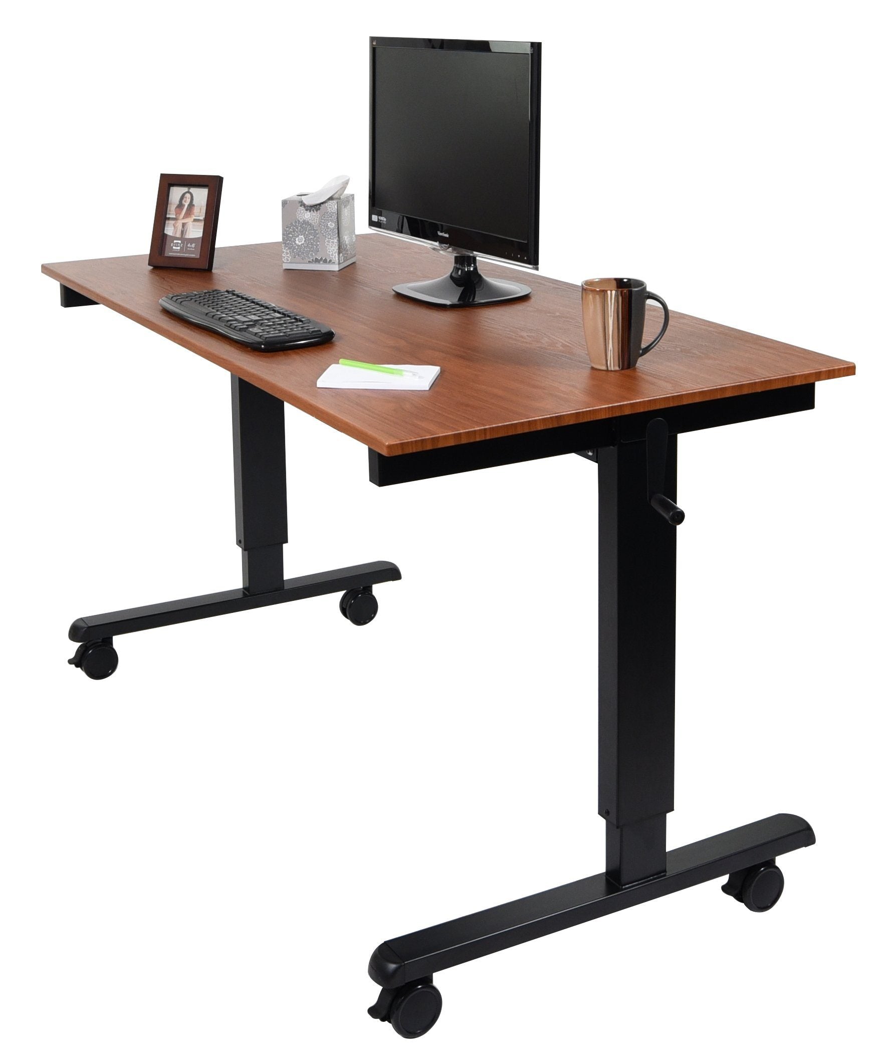 Luxor STANDCF60 BK/TK Adjustable Height Standing Desk - Ergonomic Crank Sit Stand Desk for Home & Office Workspace