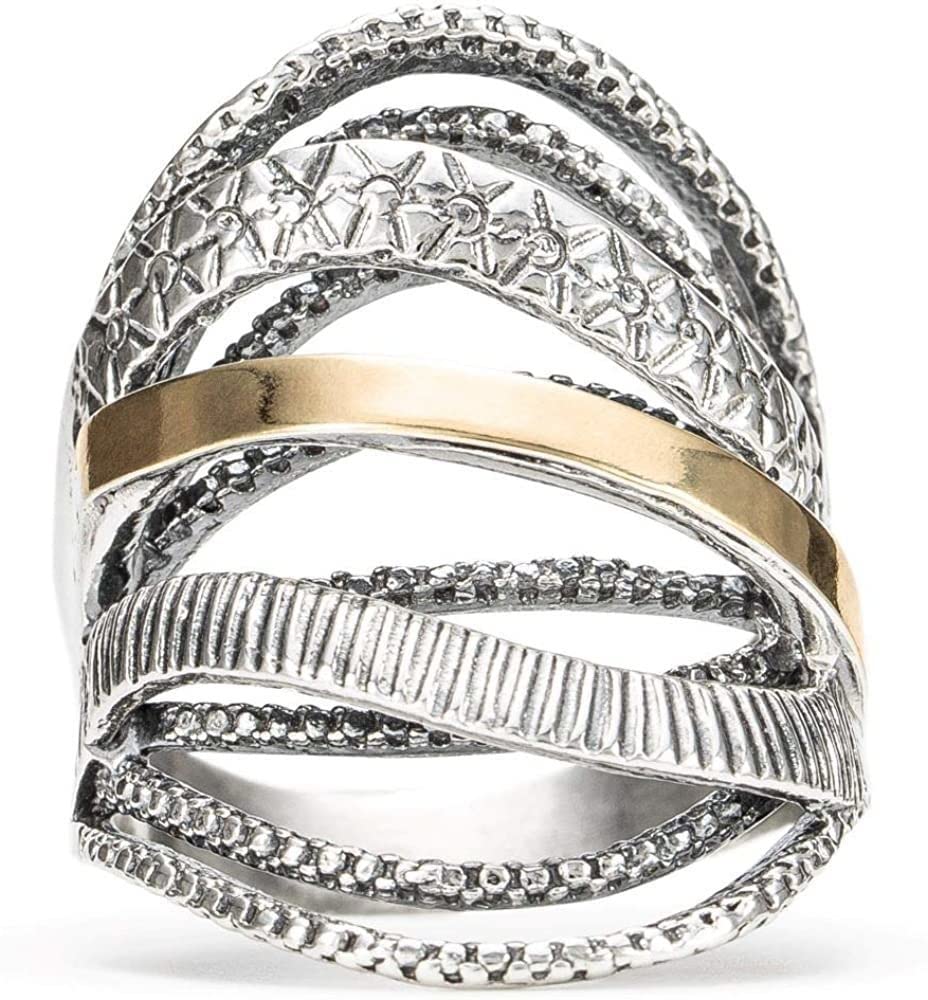 Joolala 14K Gold & 925 Sterling Silver Woven Web Rings for Women - Handmade Wedding, Anniversary, Birthday Jewelry Gift - Perfect for Everyday Wear, Date Night & Special Occasions