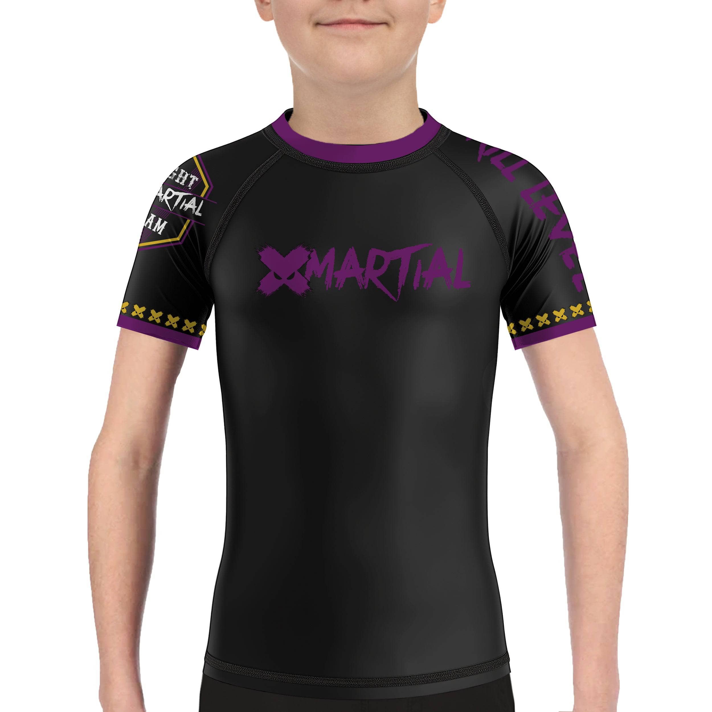 XMartial Kill Level Fight Team Kids BJJ Rash Guard - Compression Shirt for Brazilian Jiu-Jitsu, MMA & Grappling - Moisture Wicking & UV Protection for Youth Training & Competition