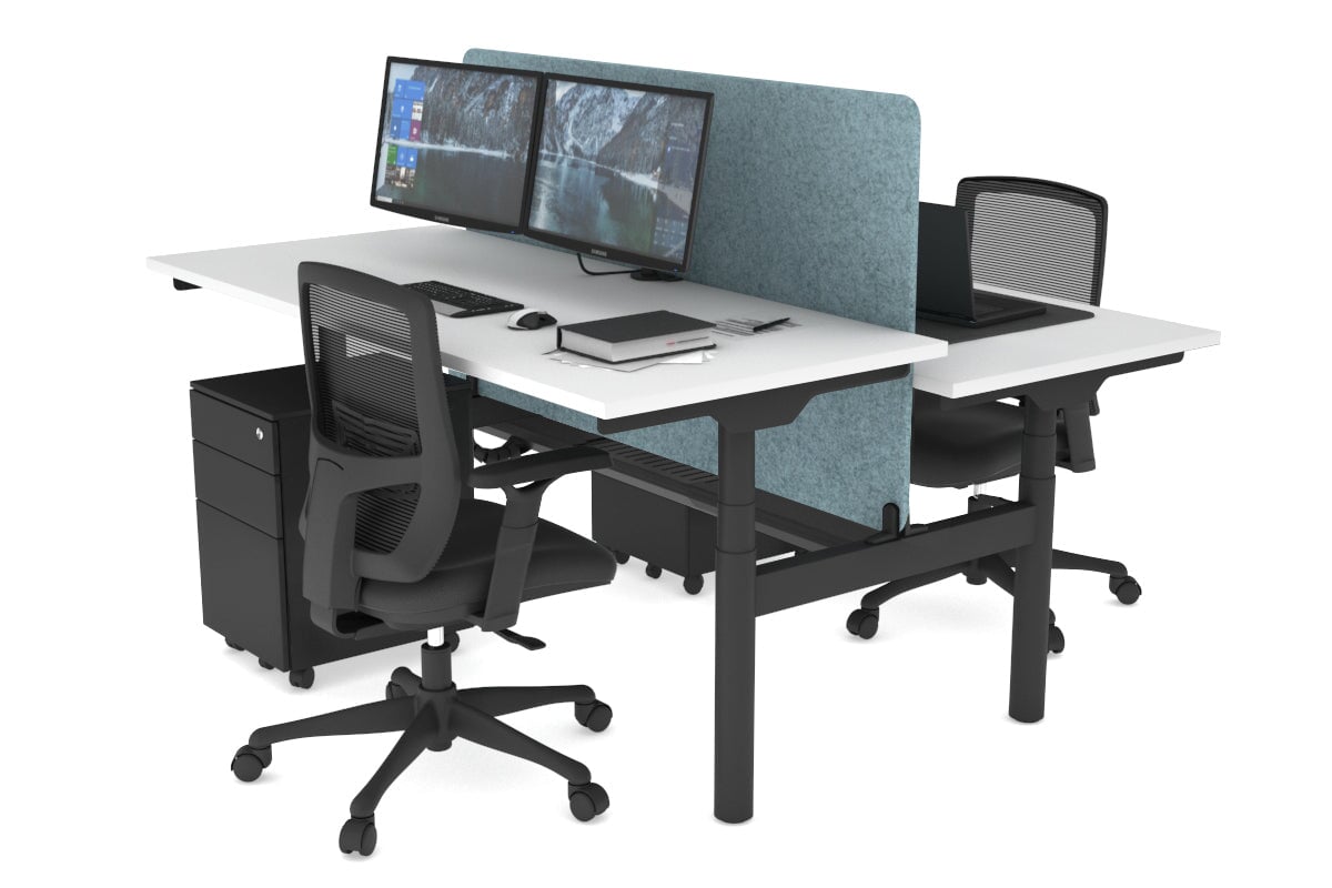Flexi Premium Height Adjustable 2-Person H Bench Workstation - Black Frame [1800L x 700W] - Ergonomic Office & Home Workspace Solution for Shared Desks