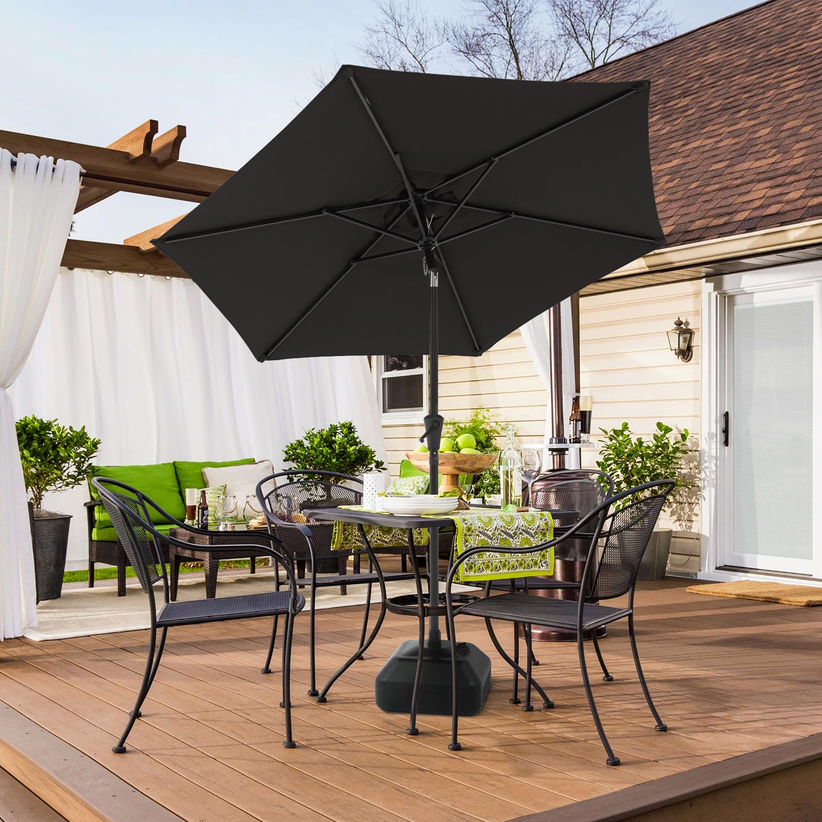 Verano 7.5ft Outdoor Patio Umbrella with Push Button Tilt & Crank - Black Market Umbrella for Garden, Deck, Poolside & Dining Areas - Perfect for Shade in Backyard, Restaurant or Beach