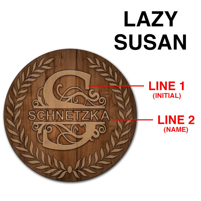 Custom Name Lazy Susan Turntable - Dark Wood with Leaf Design, 3 Sizes (8/10/12 Inch) - Handcrafted in USA - Perfect for Dining Table, Kitchen Counter & Spice Organization