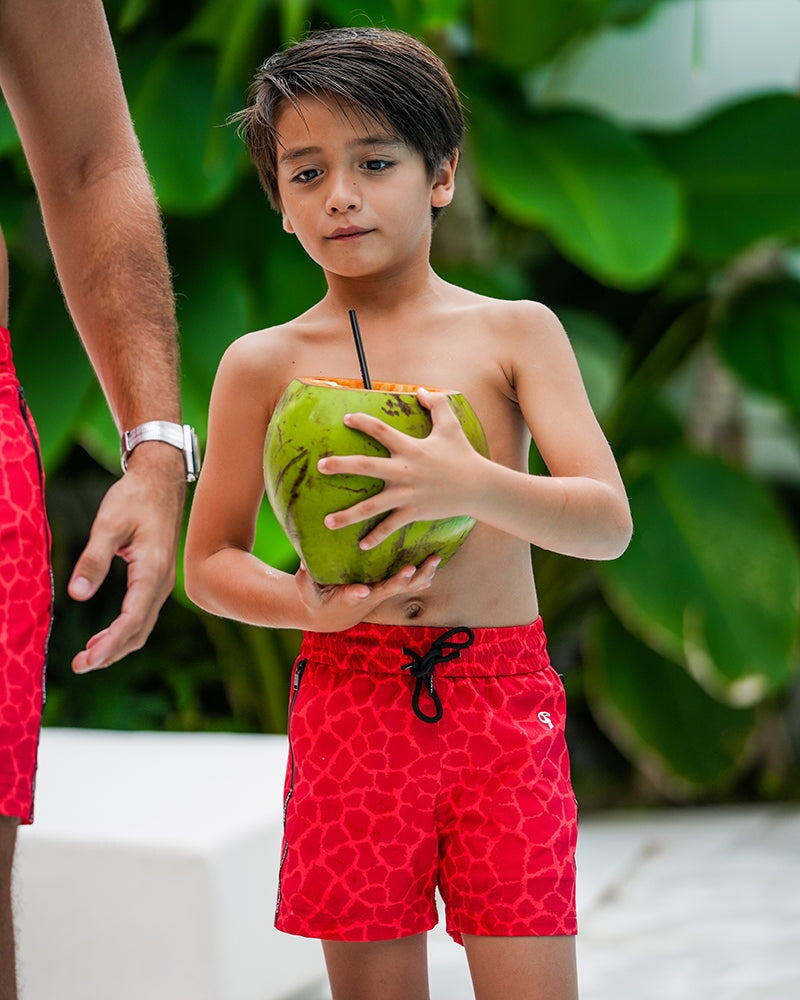 Boys' & Girls' Red Mirage Kids Shorts - Comfortable Cotton Summer Play Shorts for Outdoor Activities, Sports & Casual Wear