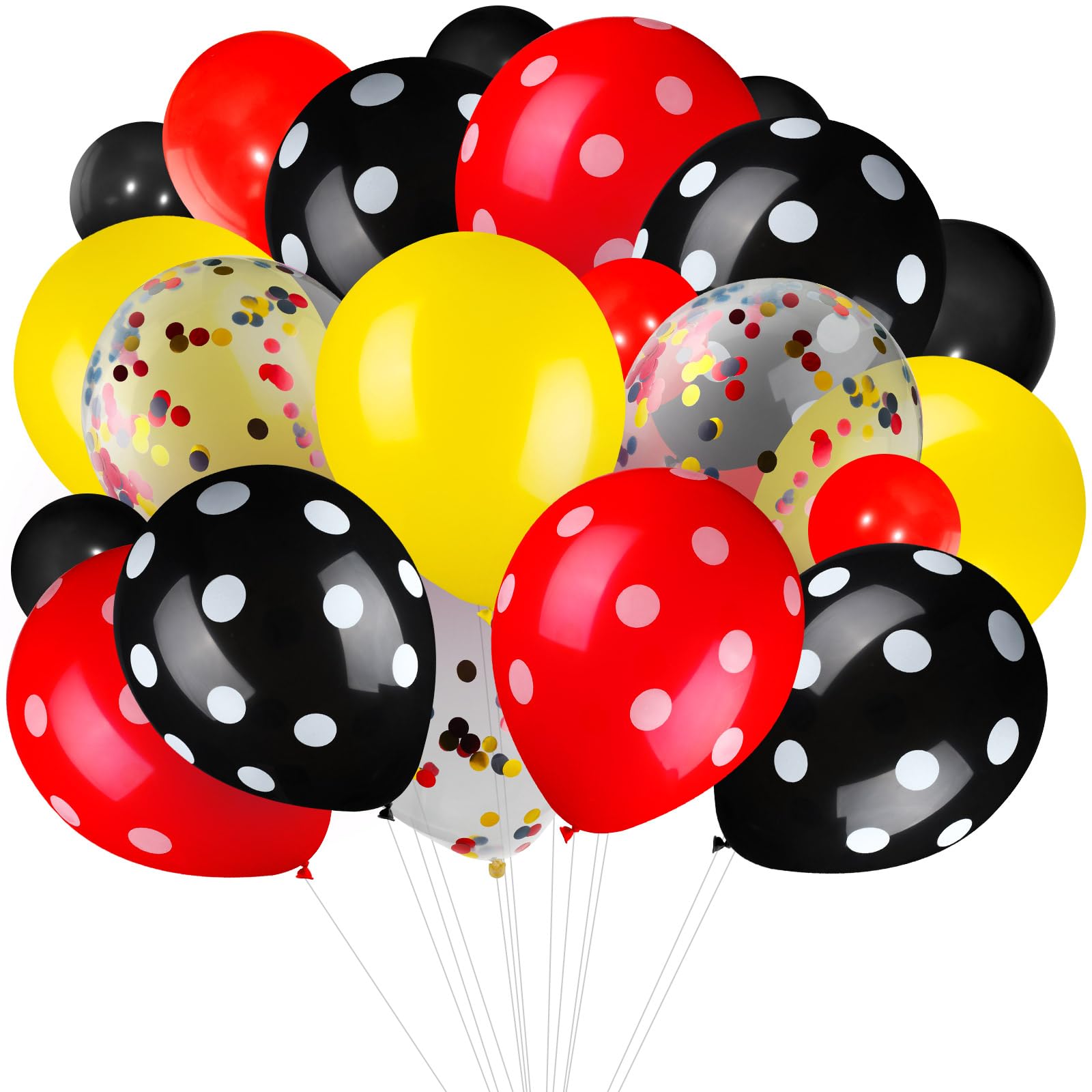 75-Piece Mouse Confetti Balloons - Red, Black & Yellow Polka Dot Latex Balloons for Halloween, Baby Shower, Wedding & Birthday Party Decorations - Perfect for Party Garlands, Ceiling Decor & Photo Backdrops