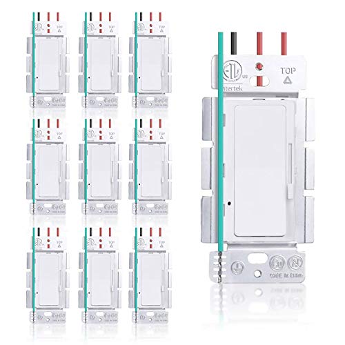 10 Pack Dimmer Switch - Single Pole or 3-Way, 600W LED/Incandescent Compatible - White Wall Plate Not Included - Perfect for Bedroom, Living Room & Kitchen Lighting Control