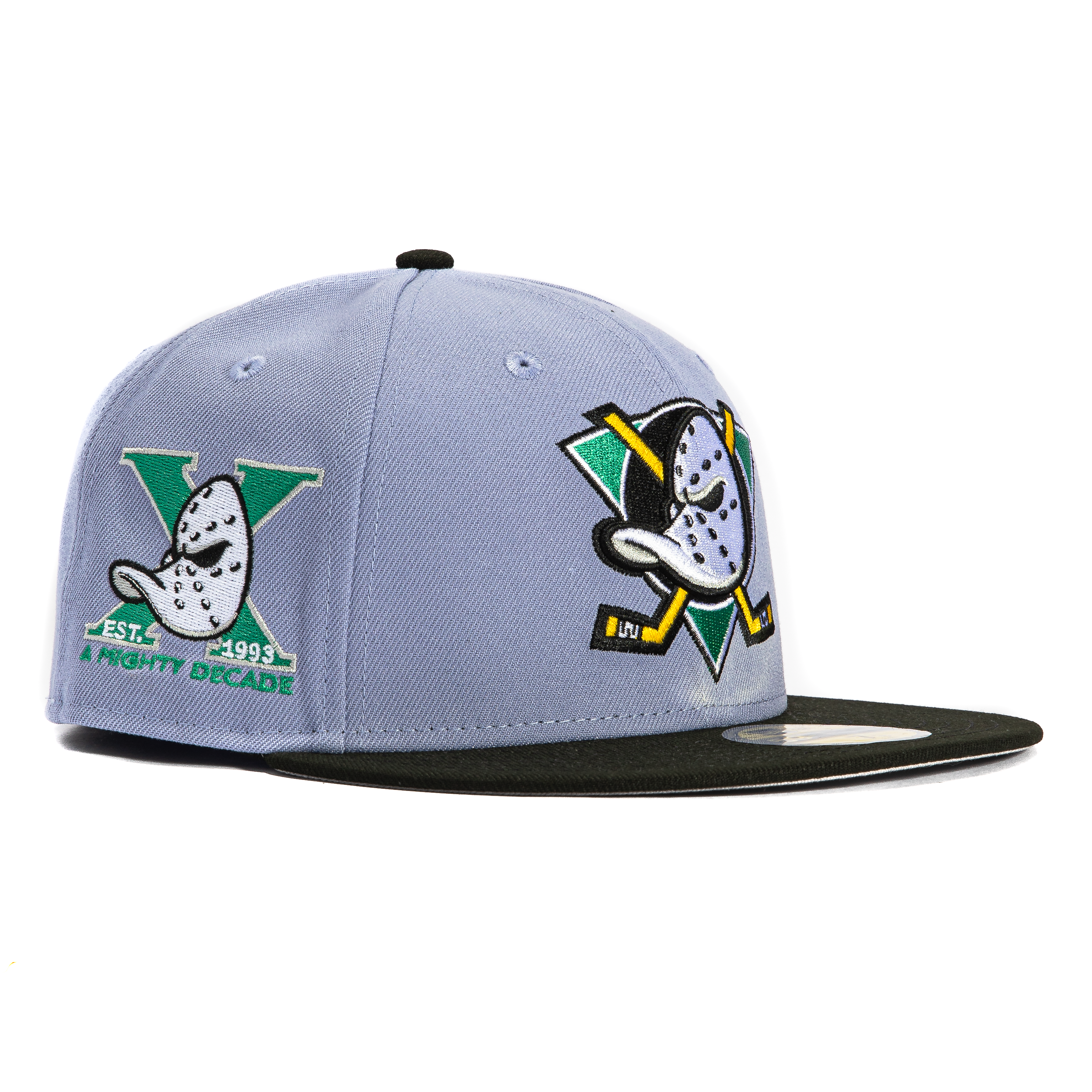New Era 59Fifty Anaheim Ducks 10th Anniversary Patch Snapback Hat - Lavender & Black - Official NHL Hockey Cap for Men & Women - Perfect for Games, Fan Gear & Streetwear Fashion