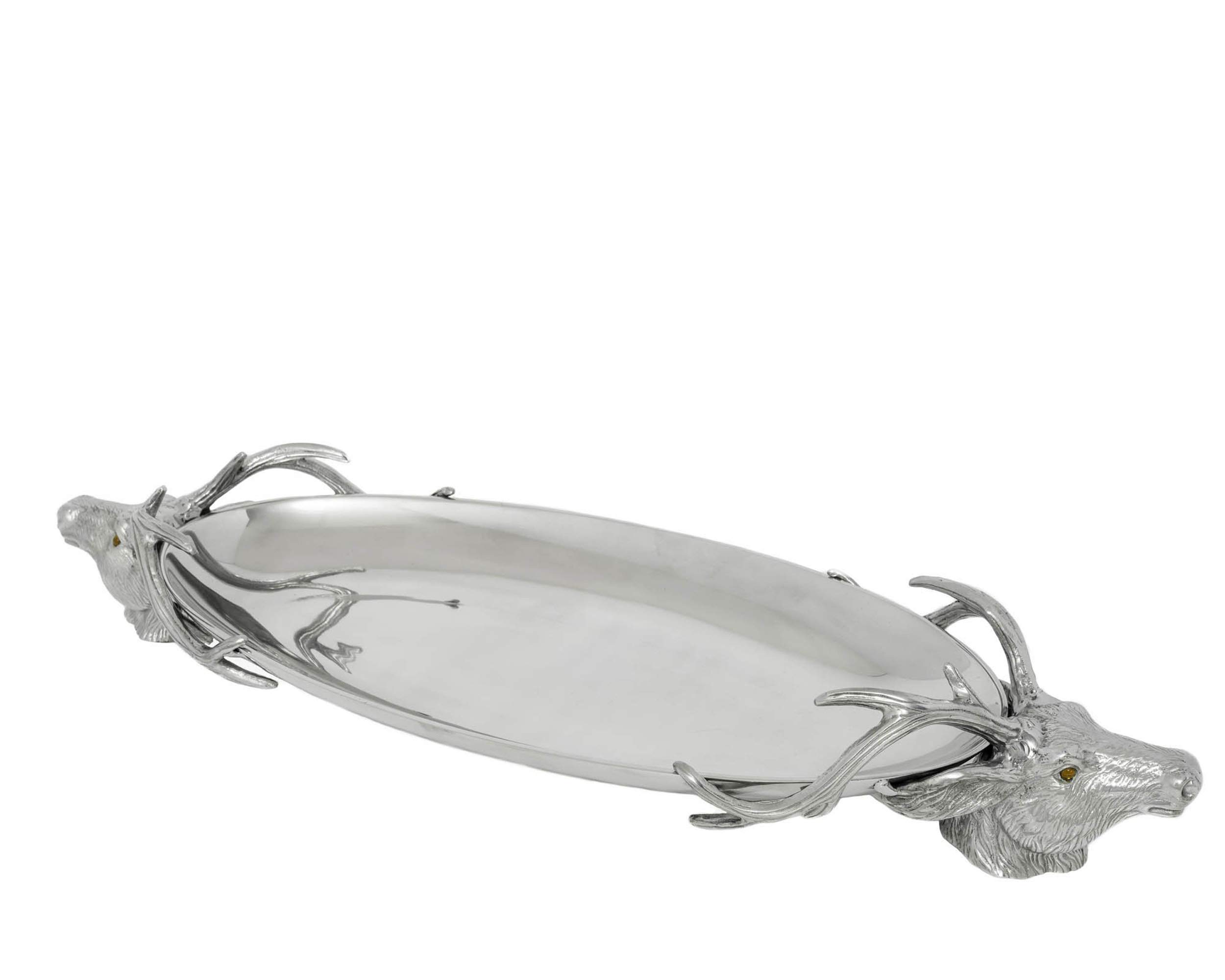 Arthur Court Designs 24x9 Inch Aluminum Deer Head Serving Tray - Elegant Rustic Cheese & Canape Platter for Easter, Parties & Holiday Entertaining