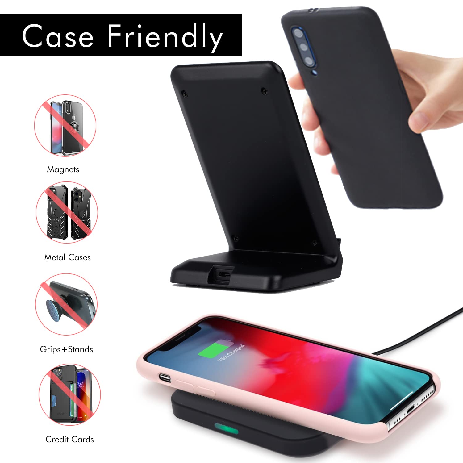 2 Pack Fast 10W Qi-Certified Wireless Charger Pad - Compatible with iPhone 13/12/11/11 Pro/XS, Galaxy S20/S10, AirPods 3 - Black Wireless Charging Station for Home, Office & Travel (TF2006-BK-KS-US)
