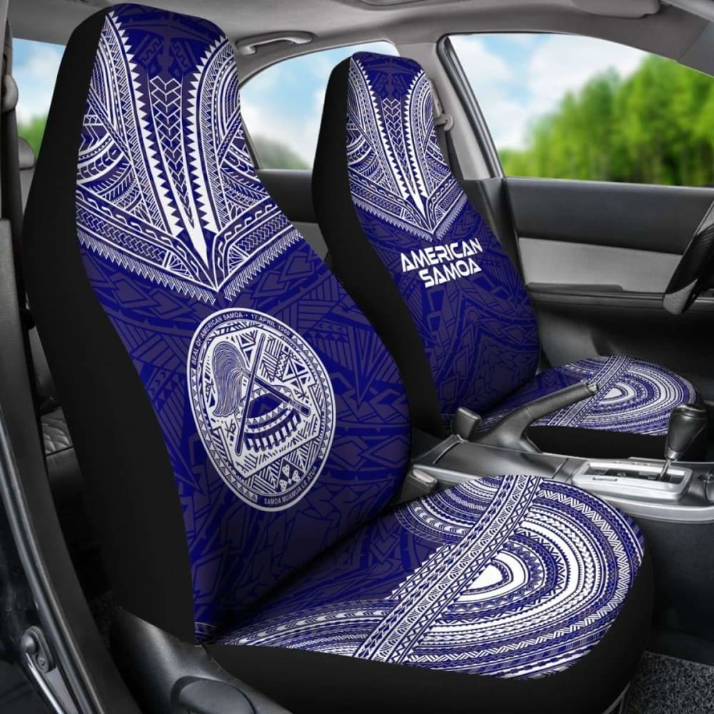 American Samoa Car Seat Cover with Polynesian Chief Tattoo Design - Red & Blue Version | Durable & Stylish Seat Protector for Cars, Trucks & SUVs | Perfect for Travel, Commuting & Family Road Trips