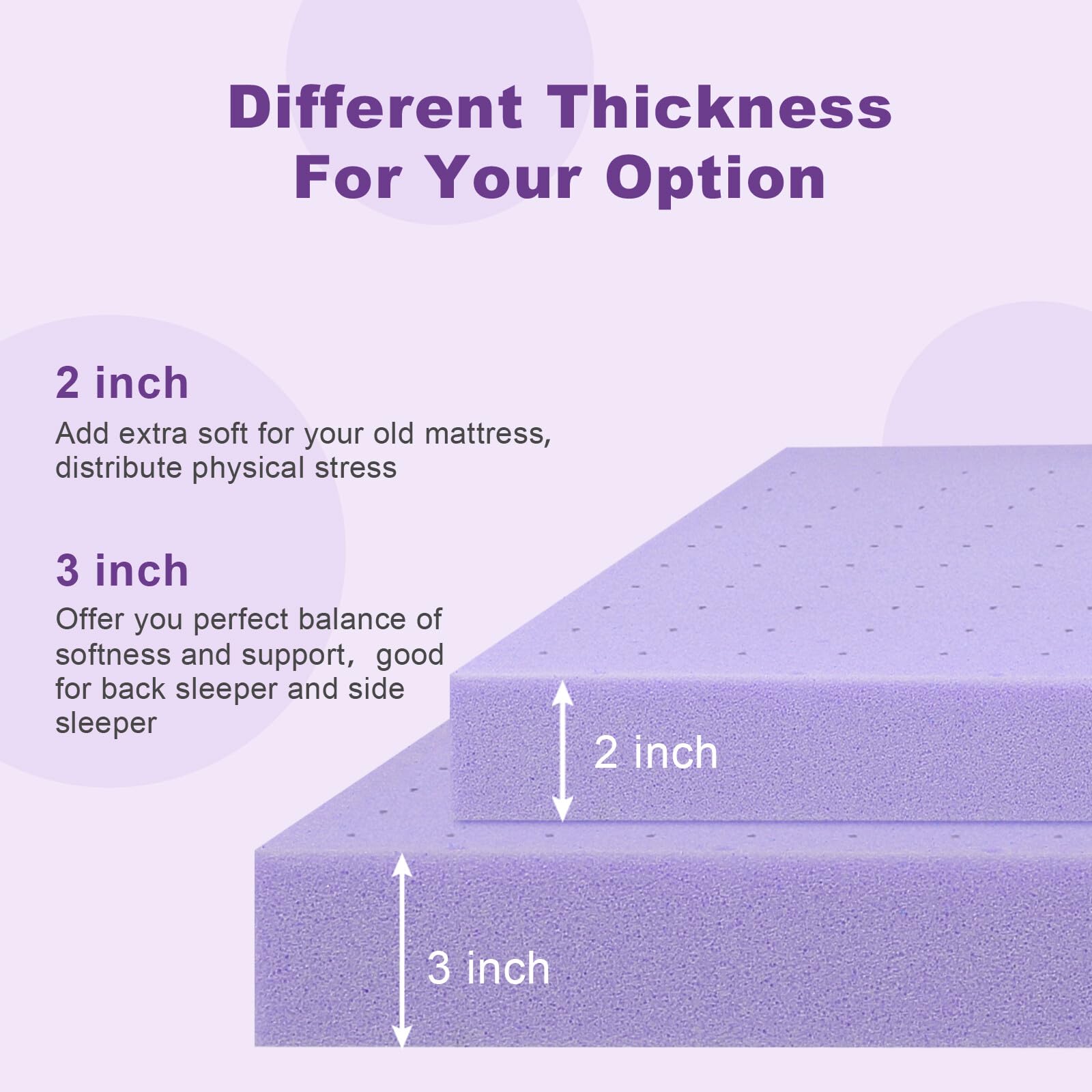 BedsPick 2 Inch Twin XL Memory Foam Mattress Topper with Cooling Gel - Plush Mattress Pad for Back Pain Relief | Extra Long College Dorm Bed Cushion for RV, Camping, Couch & Hospital Use | Purple Comfort Layer for Better Sleep