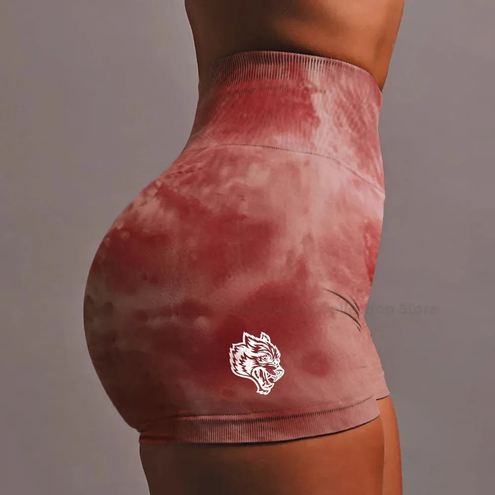 **Darc Women's Tie Dye Shorts - Pink Wolf Print High Waist Elastic Seamless Yoga Shorts for Gym, Running & Casual Wear | Soft Sport Pants 2024**