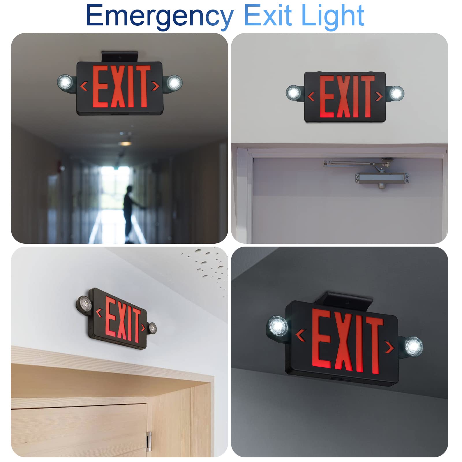 TANLUX Black LED Emergency Exit Sign with Battery Backup, UL Listed AC 120/277V Commercial Light - 1 Pack for Business Safety & Building Code Compliance (Ideal for Offices, Warehouses & Public Spaces)