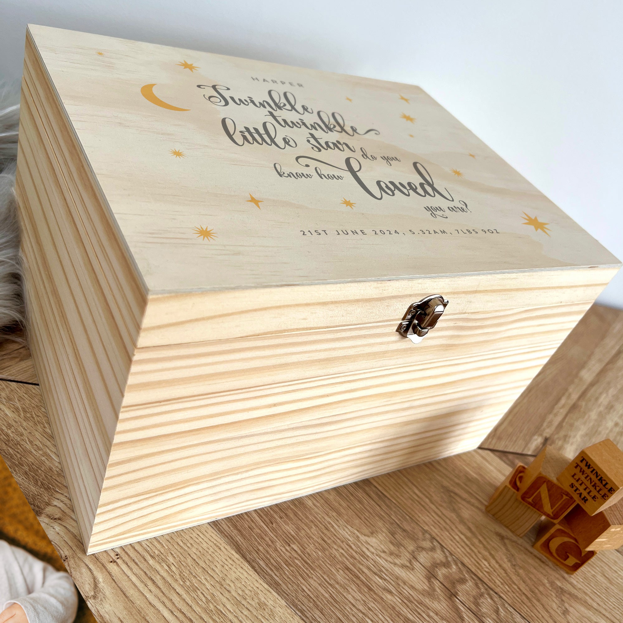 Personalized Baby Keepsake Memory Box - Twinkle Twinkle Theme - 5 Sizes (16cm, 20cm, 26cm, 30cm, 36cm) - Perfect for Newborn Gifts, Baby Showers & Nursery Decor