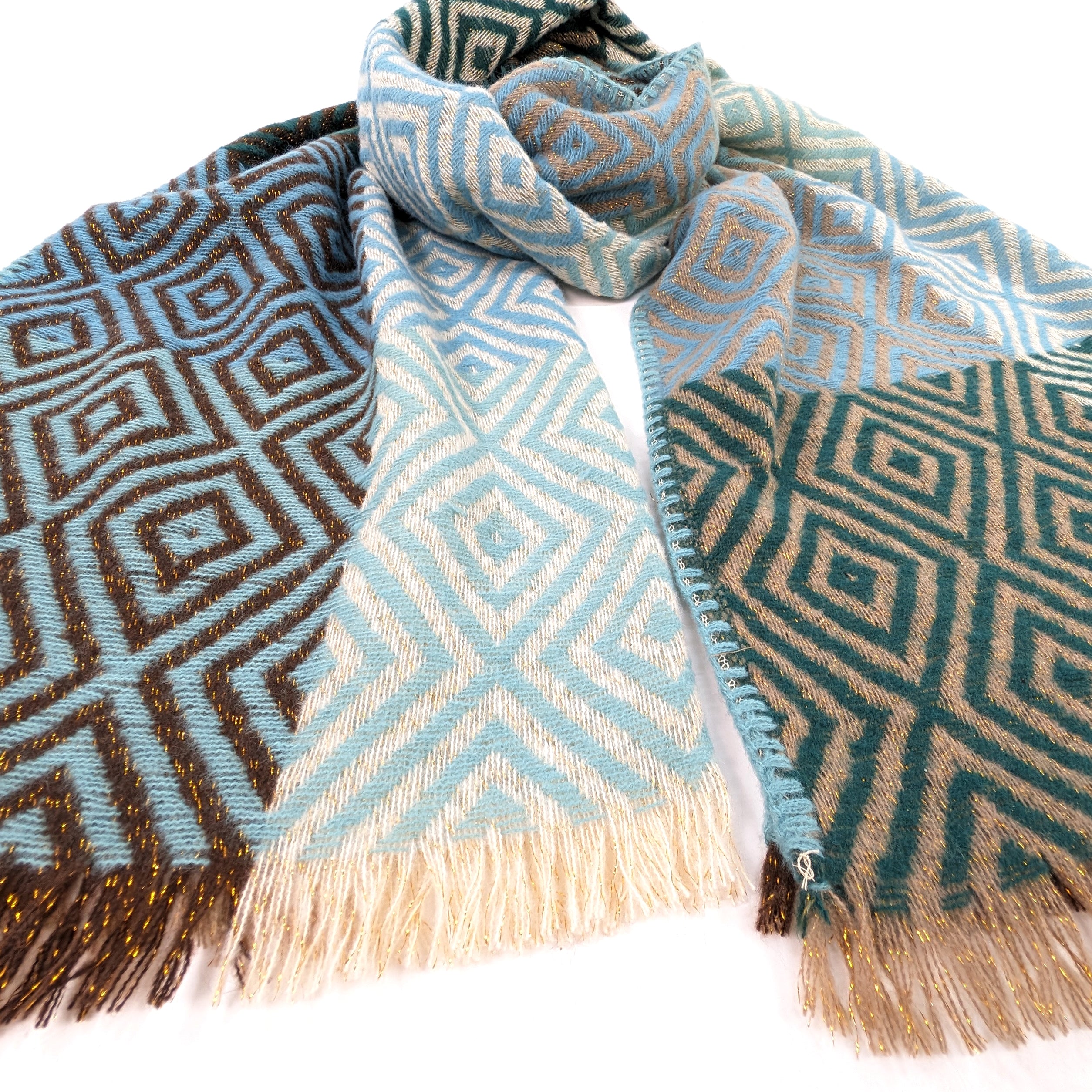 Nevsha Sparkling Diamonds Blanket Scarf - Oversized Plaid Wrap Shawl (65x180cm) in Blue & Green - Soft Winter Fashion Accessory for Women, Perfect for Cold Weather, Travel & Outdoor Activities