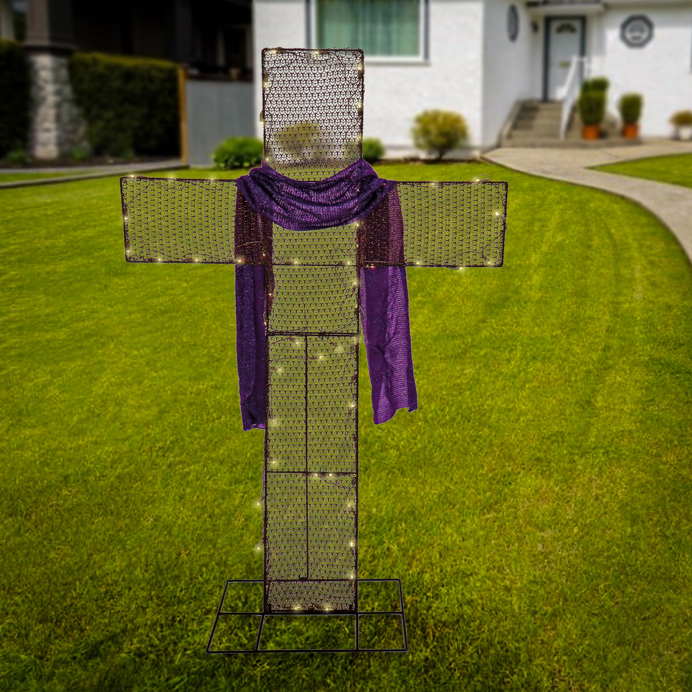 5 ft. Easter 2D Glitter Mesh Cross Decoration with LED Lights - Religious Holiday Decor for Church, Home, Party & Outdoor Celebrations