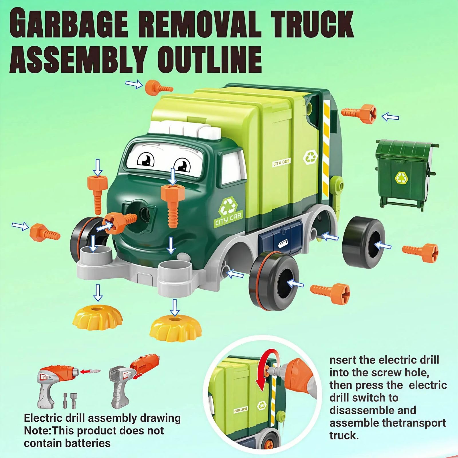 Take Apart Toy Garbage Truck - 29-Piece STEM Building Set with Electric Screwdriver, DIY Construction Vehicle Toy for Kids Ages 3+, Educational Birthday Gift for Boys & Girls - Perfect for Pretend Play & Learning Recycling Concepts