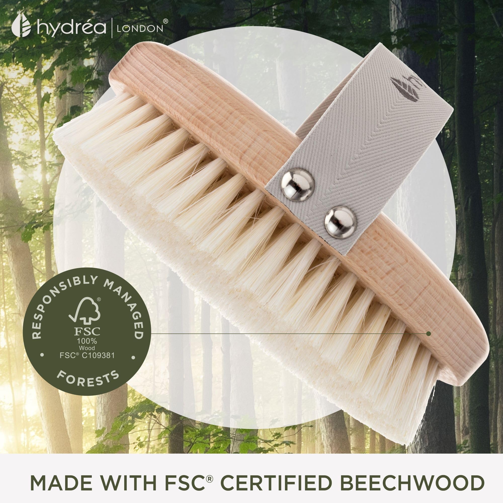 Hydrea Professional Body Brush with Natural Bristles - Medium Strength Exfoliating Brush for Dry Brushing, Cellulite & Lymphatic Drainage - Perfect for Spa, Shower & Home Skincare Routine