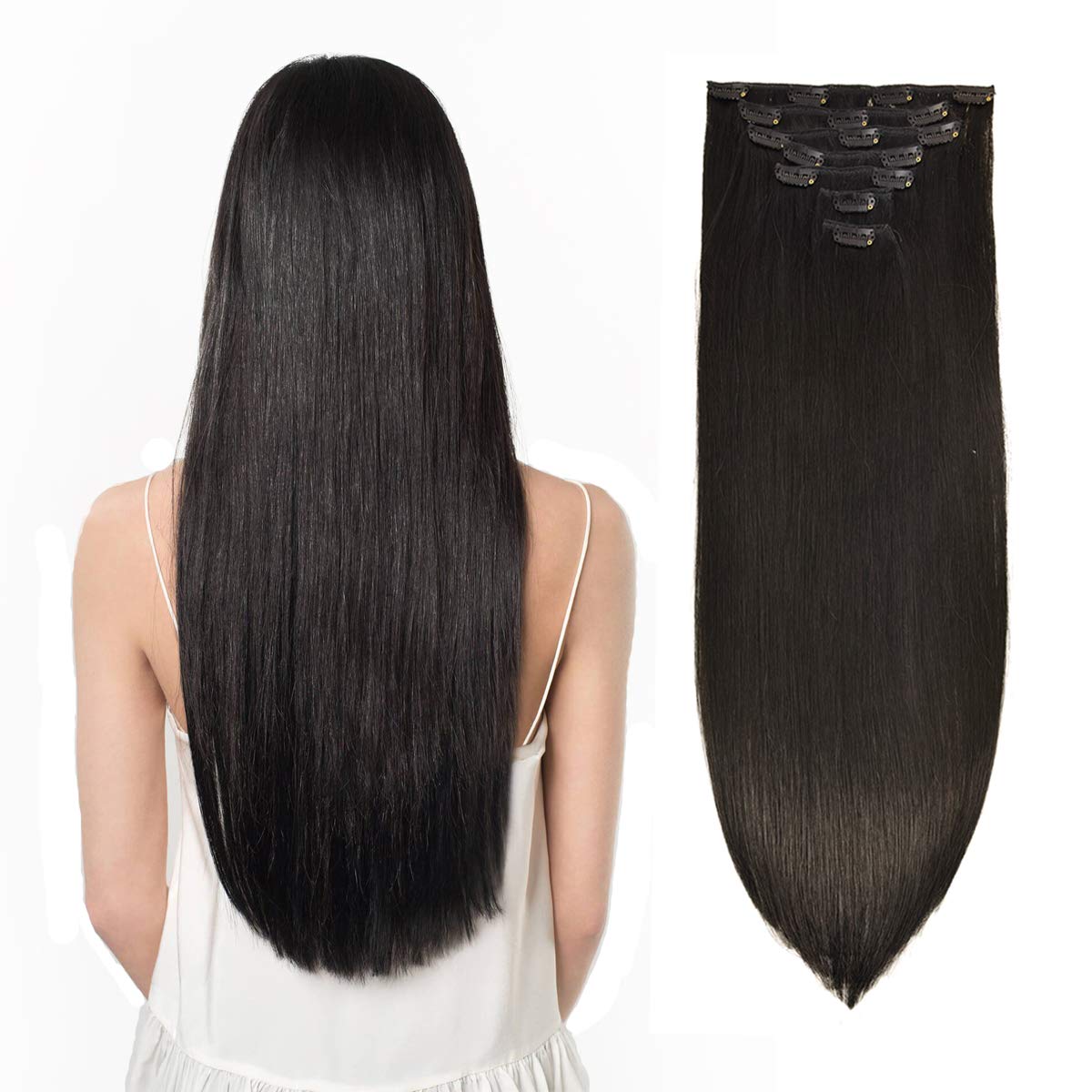 Clip in Hair Extensions 18 Inch Real Human Hair - 7pcs 120g Thickened Straight Natural Black #1B - Perfect for Daily Styling, Volume Boost & Special Occasions