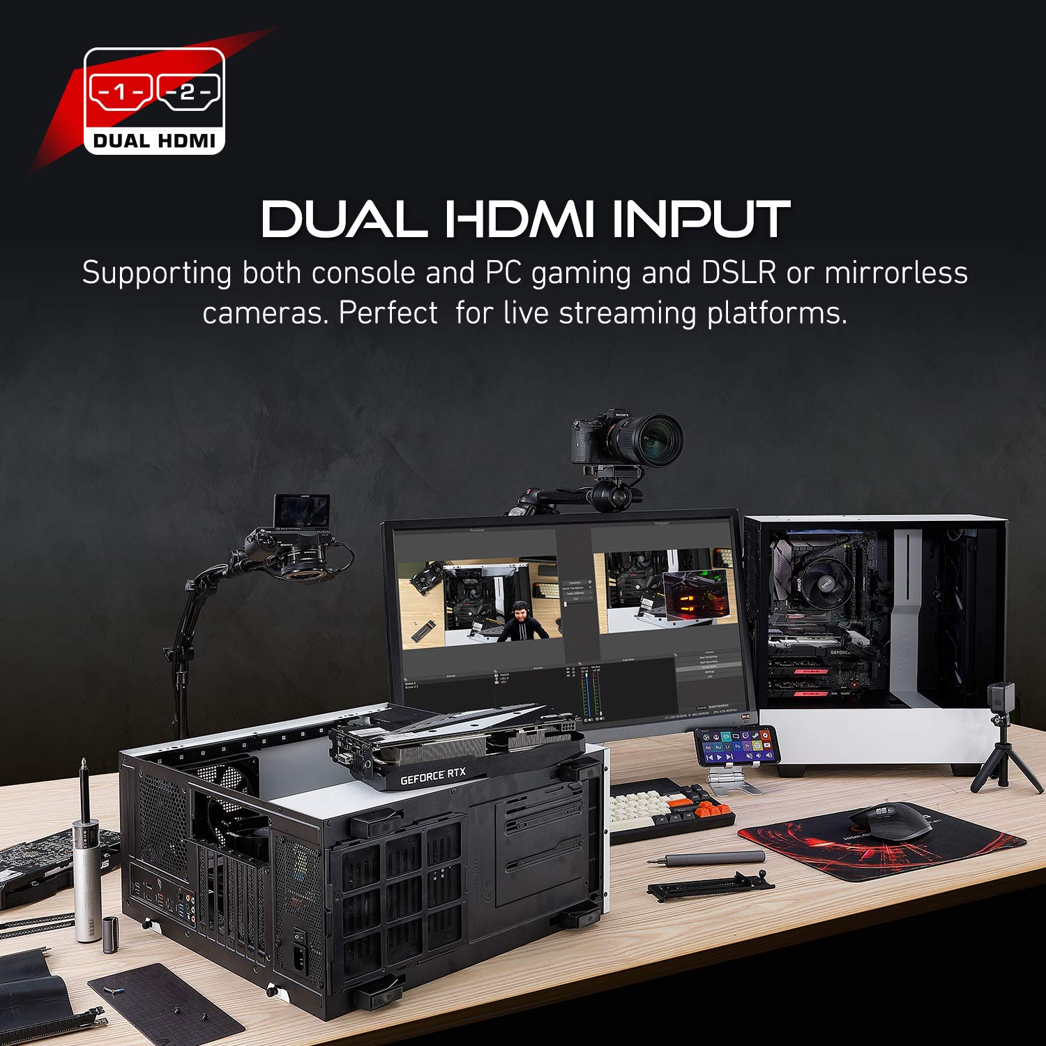 AVerMedia Live Gamer Duo GC570D 4Kp60 HDR-Passthrough PCI-E Capture Card - Ultra Low Latency for Xbox, PlayStation & PC Gaming - Perfect for Live Streaming & Esports Tournaments