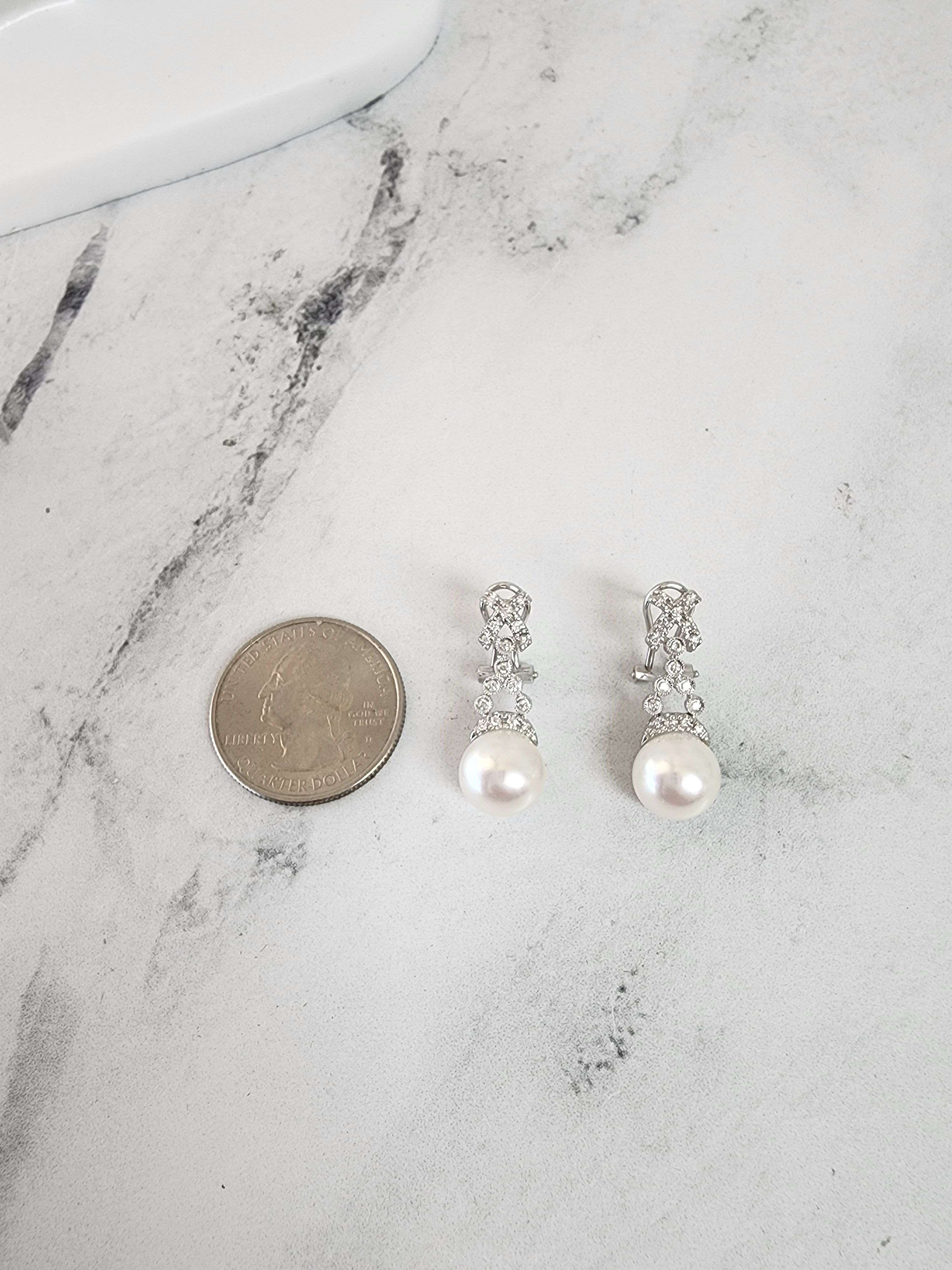 14k White Gold Pearl & Diamond Pave Earrings for Women | Elegant Bridal Jewelry & Wedding Gift