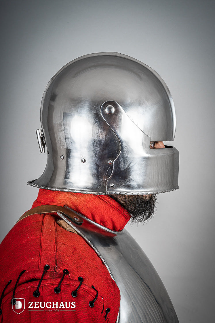 Swiss Sallet Helmet 1.6mm Polished Steel - Medieval Knight Armor Replica for LARP, Cosplay & Historical Reenactment