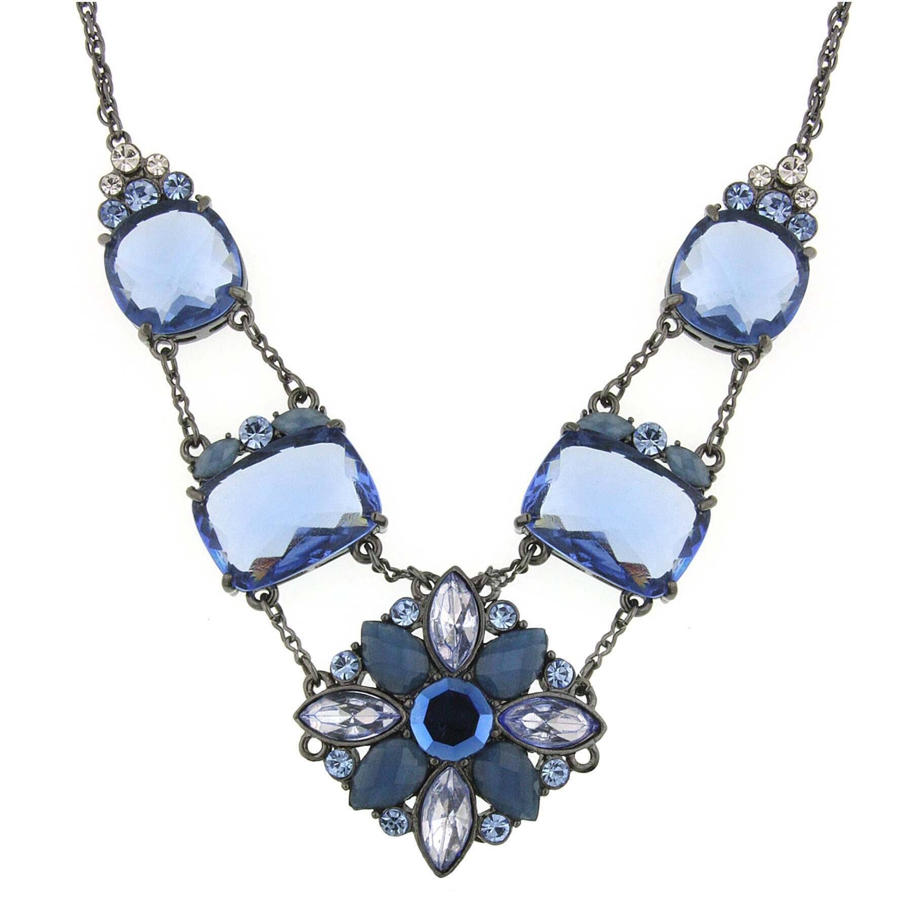 1928 Blue Crystal Drop Necklace for Women - Elegant Dangling Pendant Jewelry - Perfect for Evening Parties, Weddings & Special Occasions