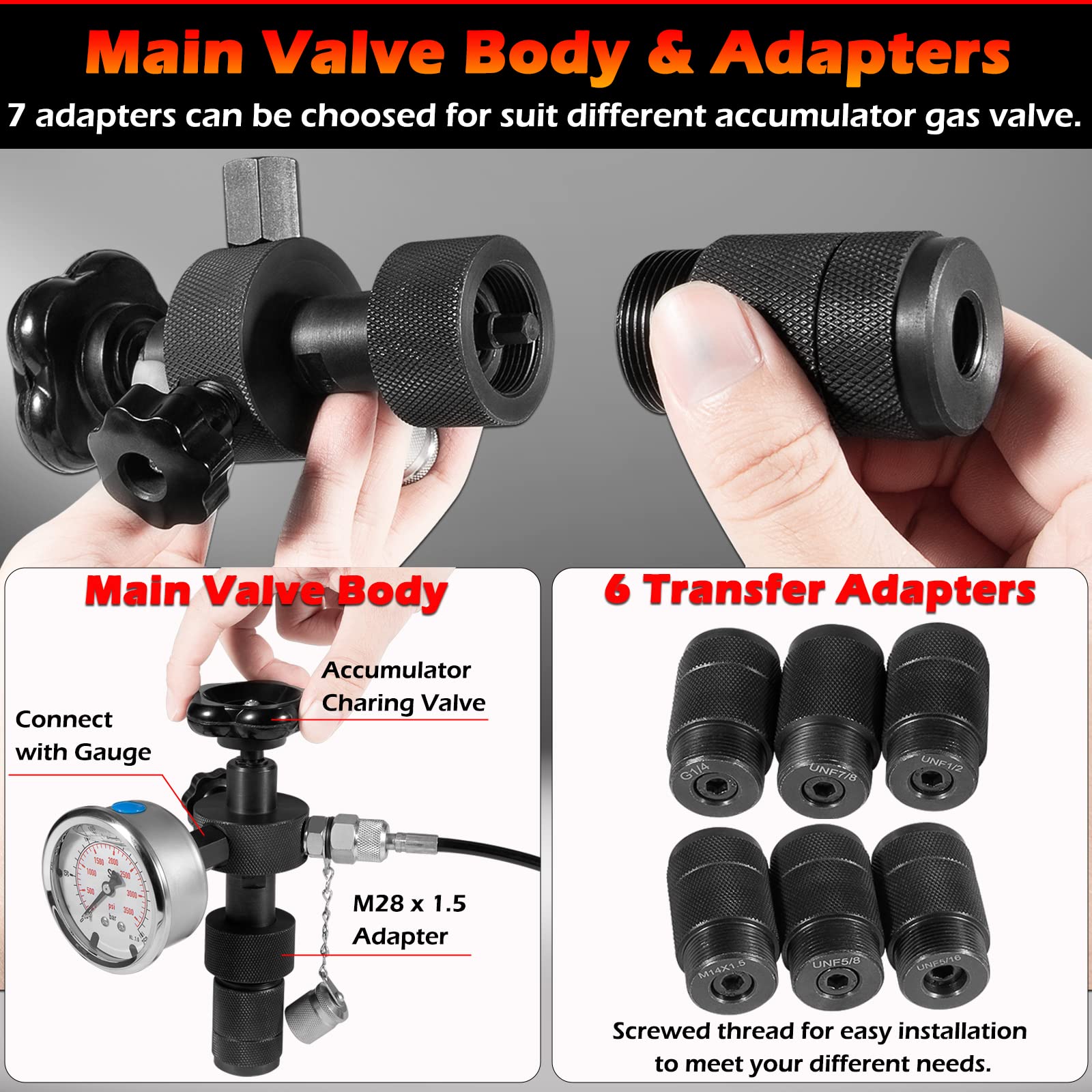 GK-01 Hydraulic Accumulator Nitrogen Charging System Kit - 7 Couplings, 3 Pressure Gauges, Gas Hose & Main Valve Body | Professional Nitrogen Pressure Testing & Charging Tools for Industrial Maintenance & Hydraulic Systems