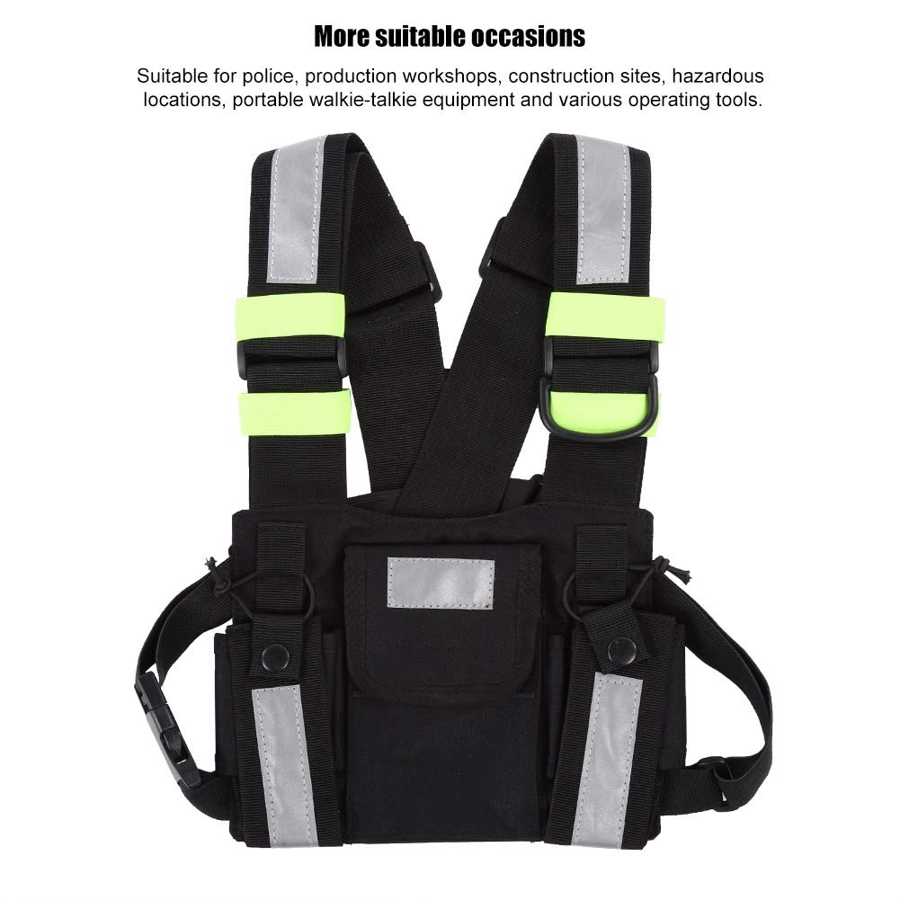 High Visibility Yellow Reflective Chest Band with Adjustable Strap & Two-Way Radio Carry Case - Safety Vest for Men & Women - Ideal for Construction, Cycling, Running & Outdoor Work