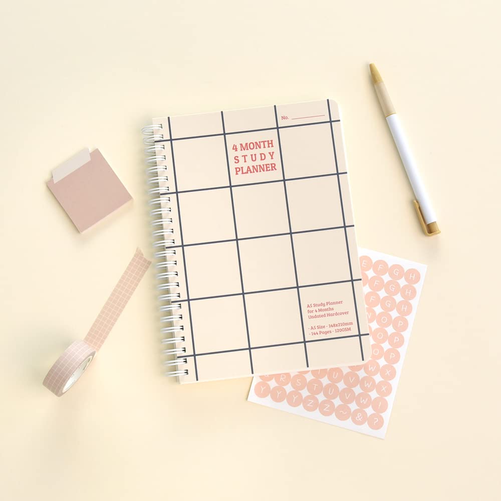 Monolike Checkers 4-Month Academic Study Planner - Weekly & Monthly Organizer with Study Plan | Perfect for College Students, High School & University Planning | Beige Planner for Goal Tracking & Time Management