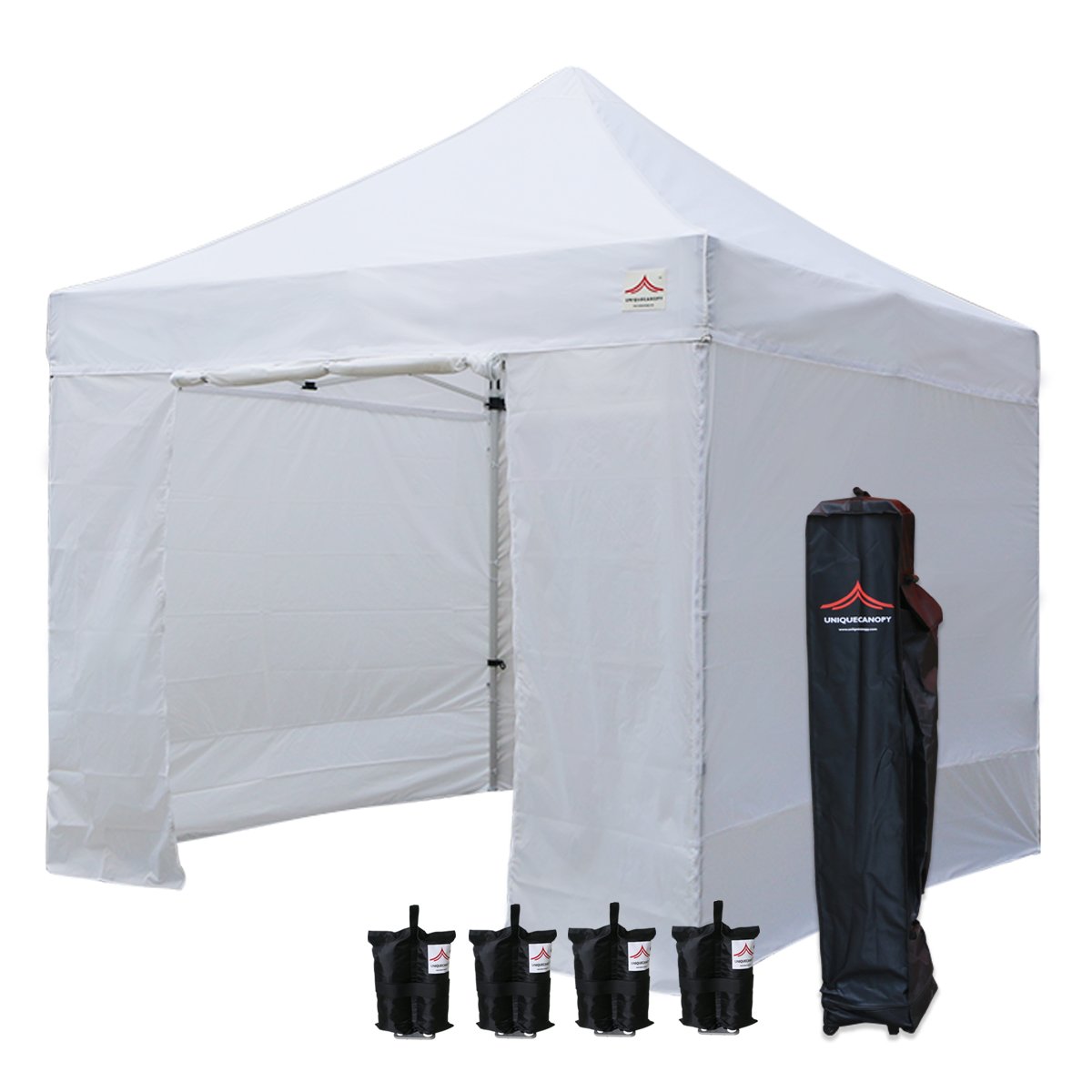 10'x10' Pop Up Canopy Tent - Heavy Duty Commercial Instant Shelter with 4 Removable Zippered Side Walls, Carry Bag & Sand Bags - Perfect for Outdoor Events, Farmers Markets, Beach Parties & Camping