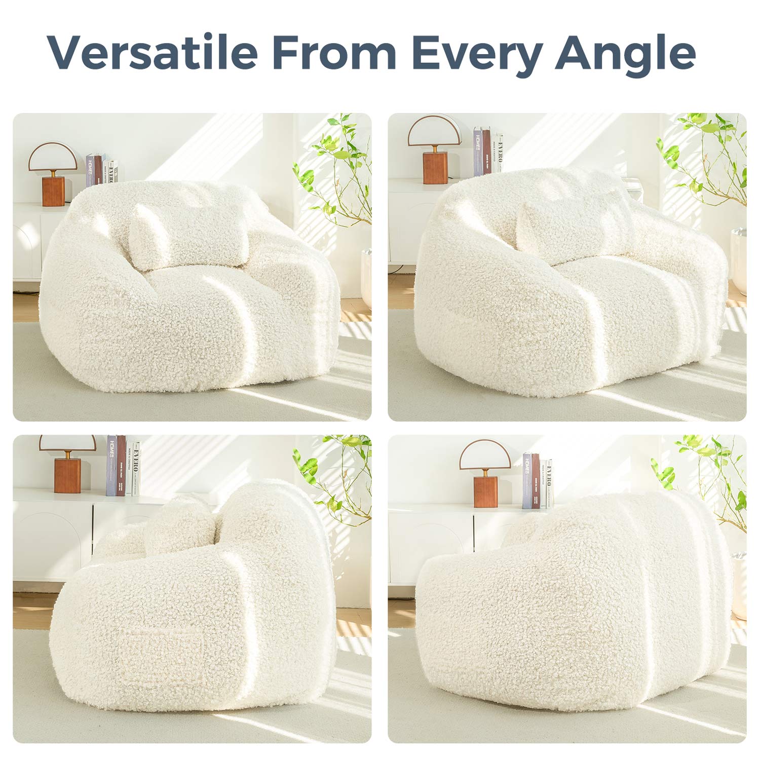 MAXYOYO Large Wool Bean Bag Chair with Pillow - Ultra Comfortable Lounge Chair for Adults & Teens - Perfect for Reading, Gaming, and Relaxing in Living Room, Bedroom or Dorm