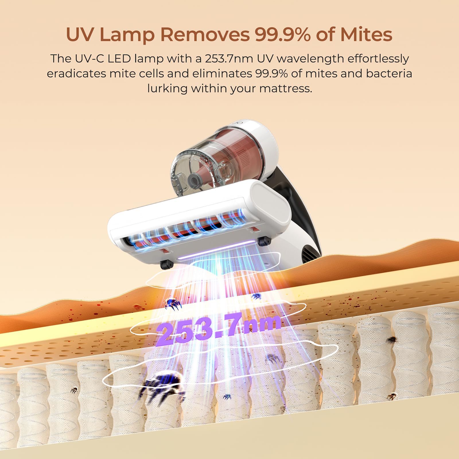 **500W 13KPa UV Bed Vacuum Cleaner with High Heating Tech - Deep Cleaning for Mattress, Sofa, Fabric - Strong Suction for Dust Mites, Allergens (Corded, 120V) - Perfect for Allergy Relief & Home Hygiene**