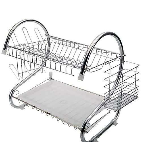 Stainless Steel Chrome Kitchen Dish Drying Rack - Over The Sink Drainer & Utensil Holder | Space Saving Organizer for Dishes, Cups & Cutlery | Perfect for Small Kitchens, Apartments & RV Use