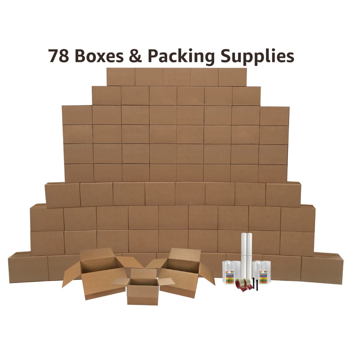 80-Piece 7-Room Moving Box Kit with $75 Worth of Packing Supplies - Perfect for Home Relocation, Office Moves & Storage Organization