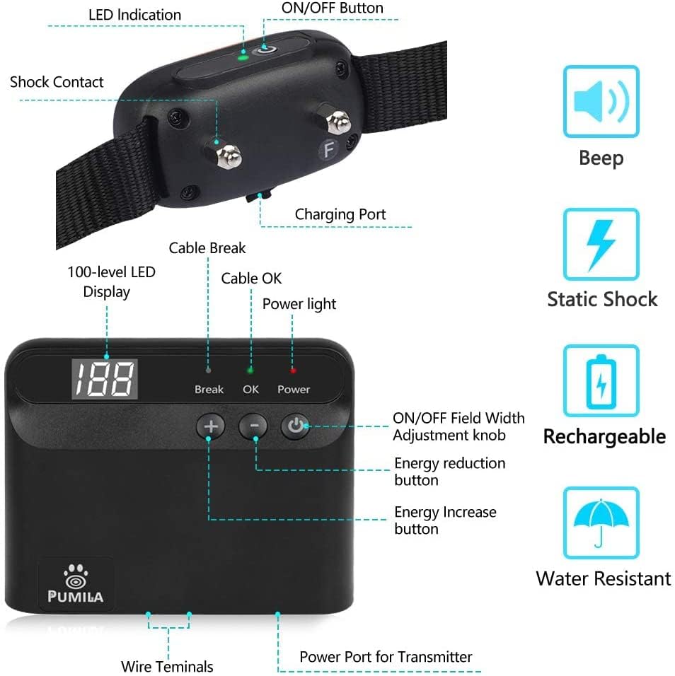 **PcEoTllar Rechargeable Electric Dog Fence – Upgraded Pet Containment System with 2 Waterproof Collar Receivers, 656Ft Boundary for Underground & Above Ground Use – Perfect for Backyards, Farms & Large Outdoor Areas**