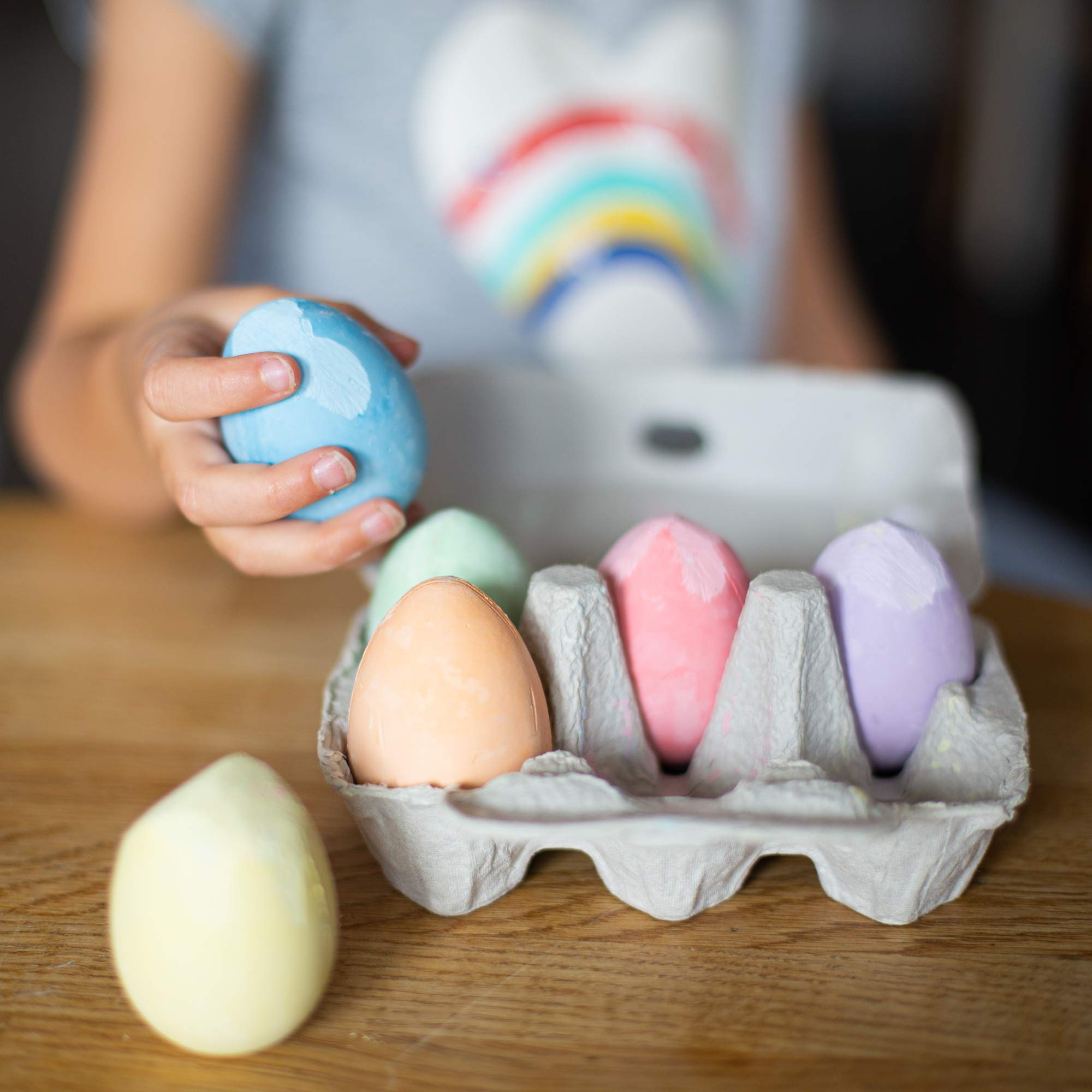 Bigjigs Toys Rainbow Color Chalk Eggs - 6 Piece Set for Kids Outdoor Sidewalk Drawing & Creative Play